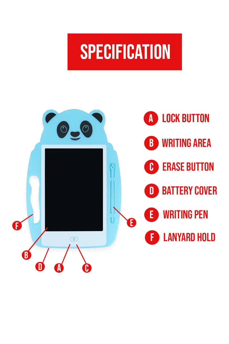 Panda Designed 9 Inch LCD Writing Tablet for Kids (Blue) - Image 3