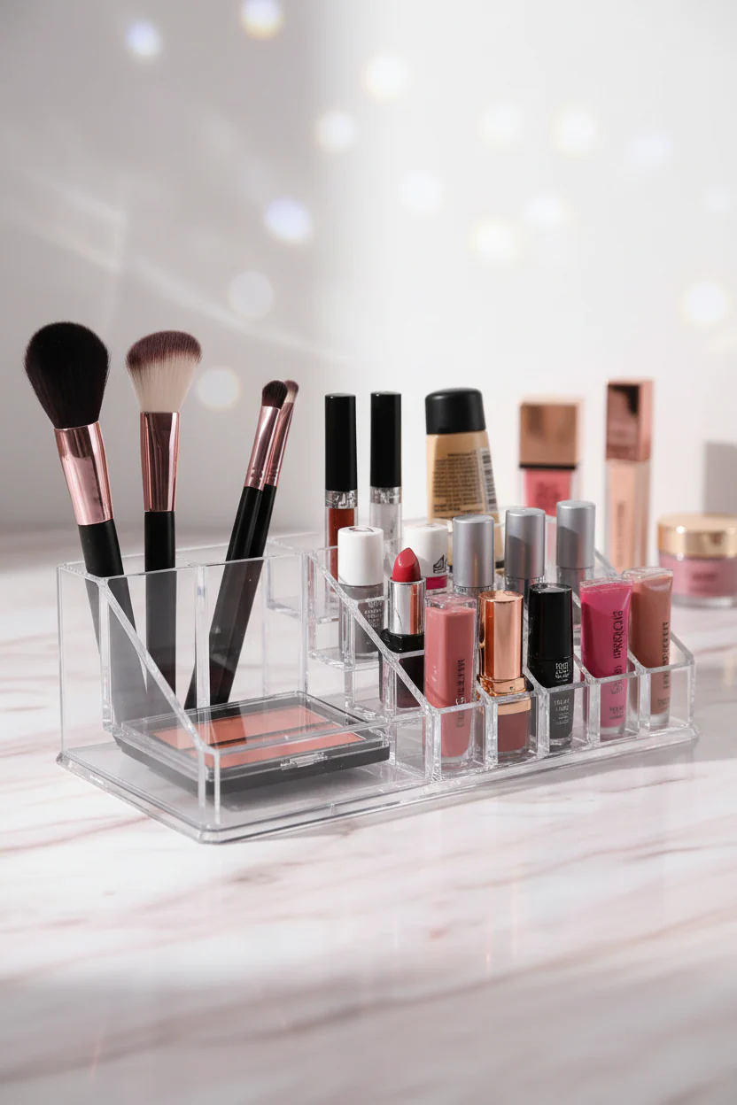 16-Compartment Transparent Makeup Organizer Box - Image 2