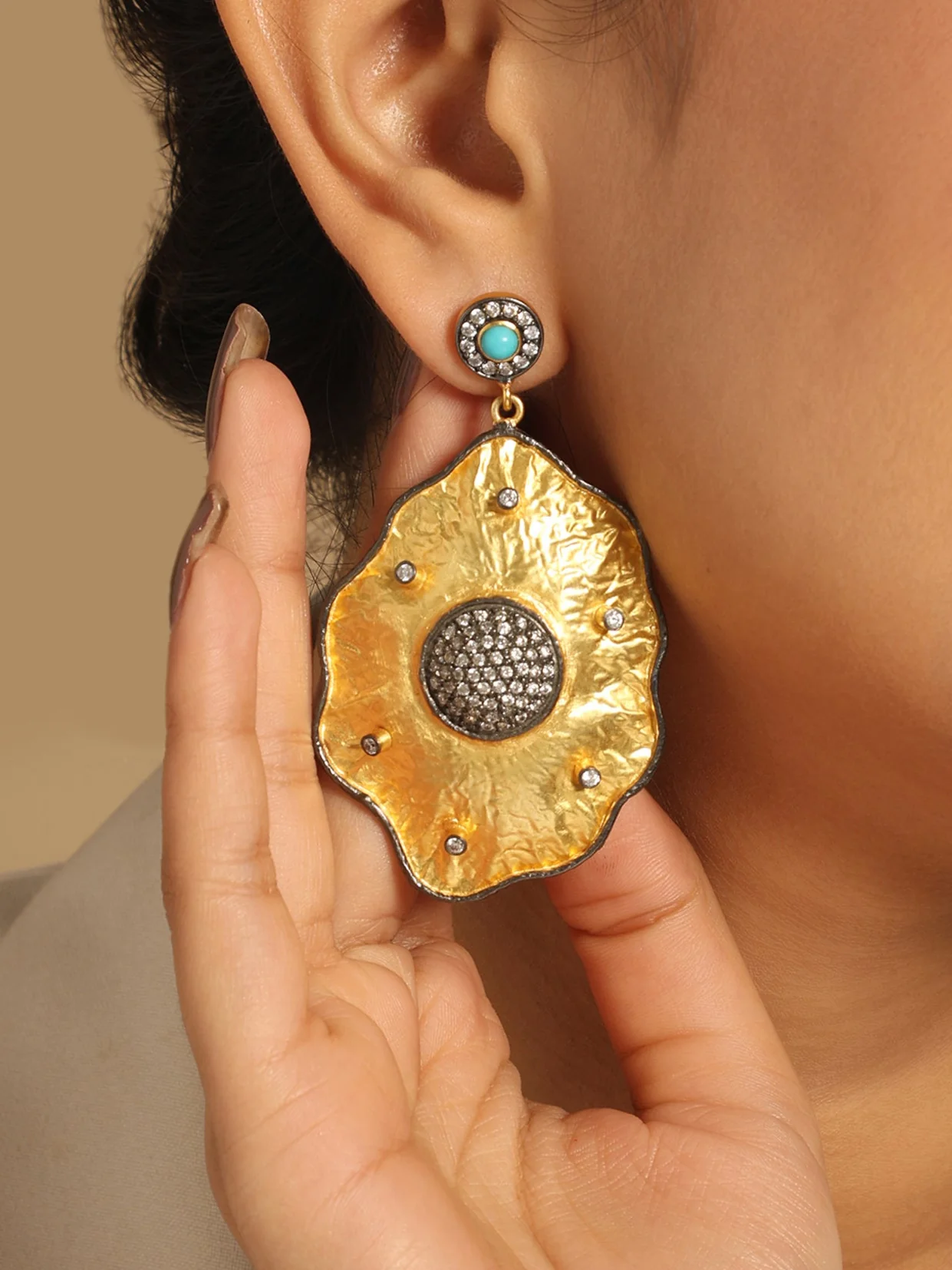 18k Gold-Plated zircon Studded Anti Tarnish Contemporary Dangler Earrings - Image 6