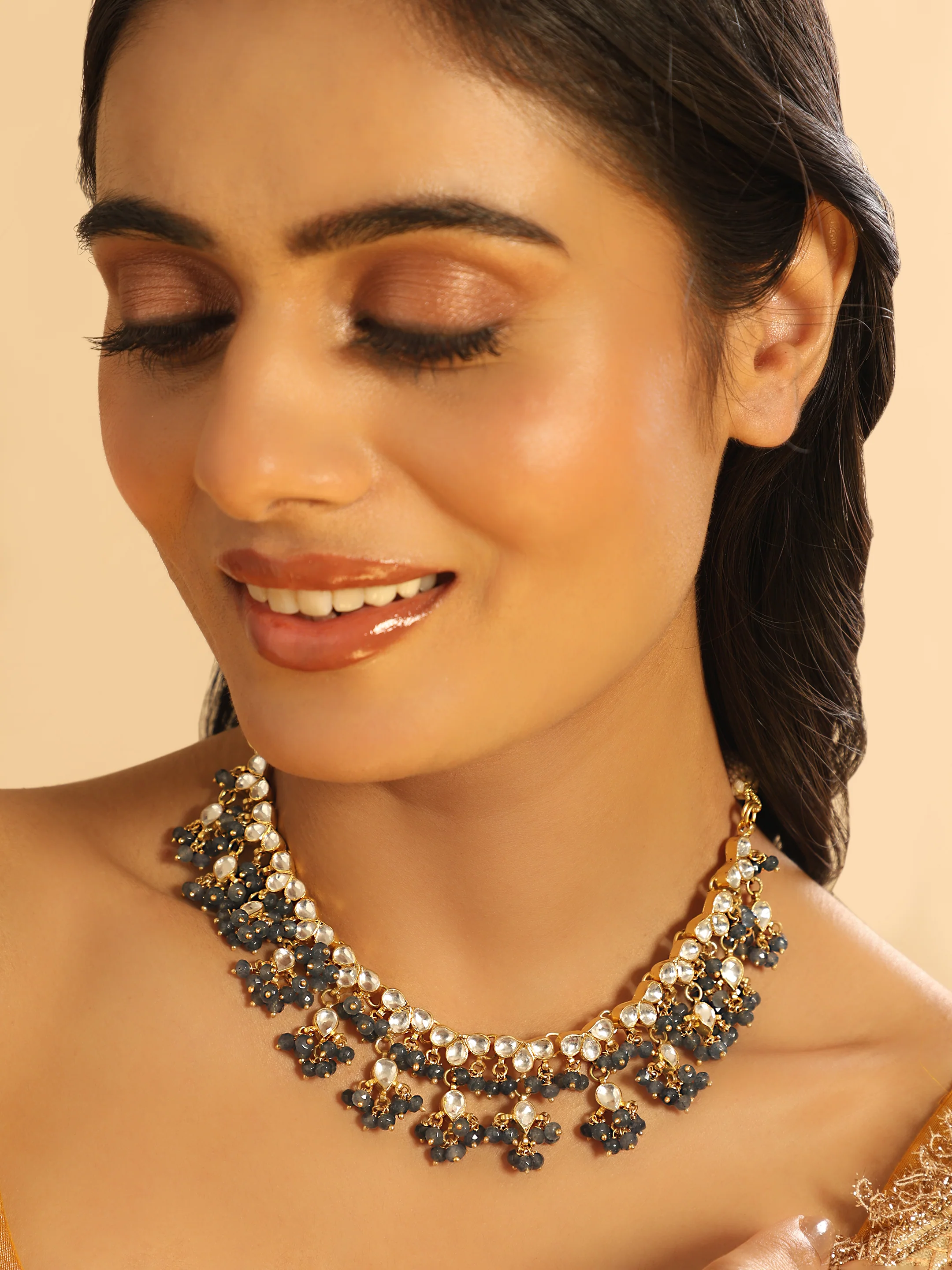 22K Gold Plated Azure Dusk Kundan Necklace - Image 3