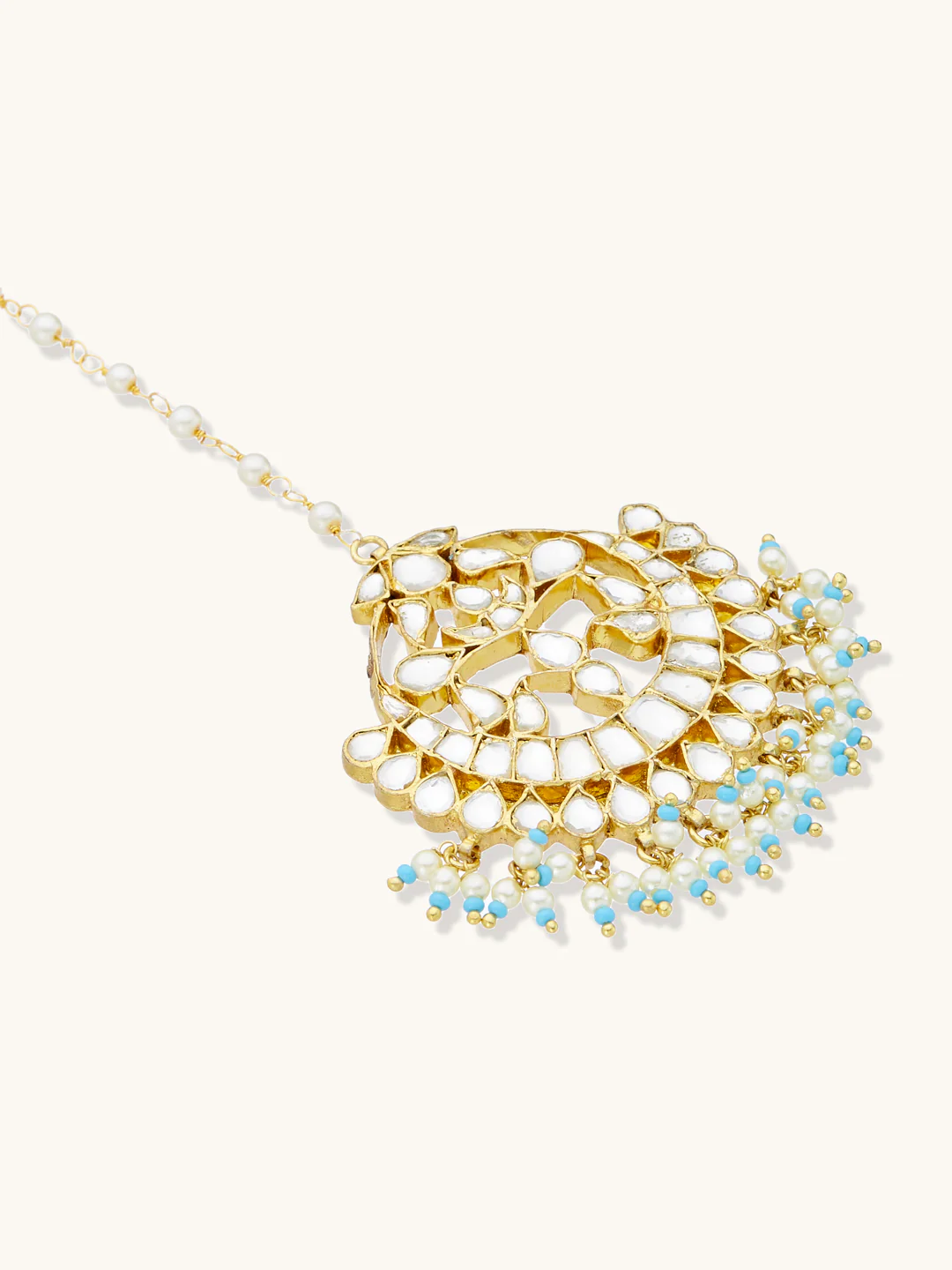 22k Gold Plated Chandbali Maang Tikka - Image 4