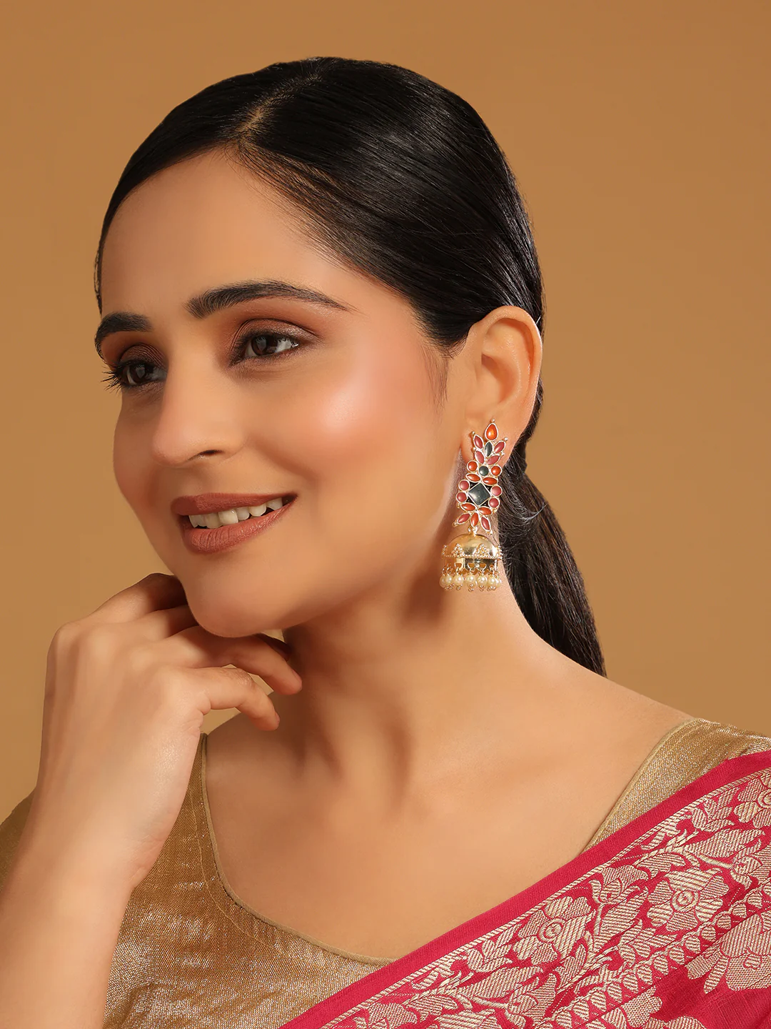 22K Gold-Plated Enamel Jhumka Dangler Earrings