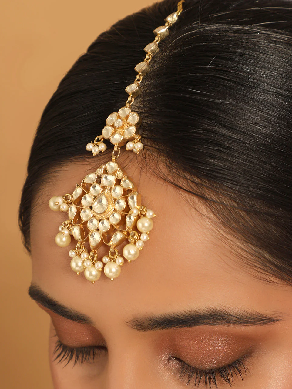22K Gold-Plated Kundan Maang Tikka - Image 2