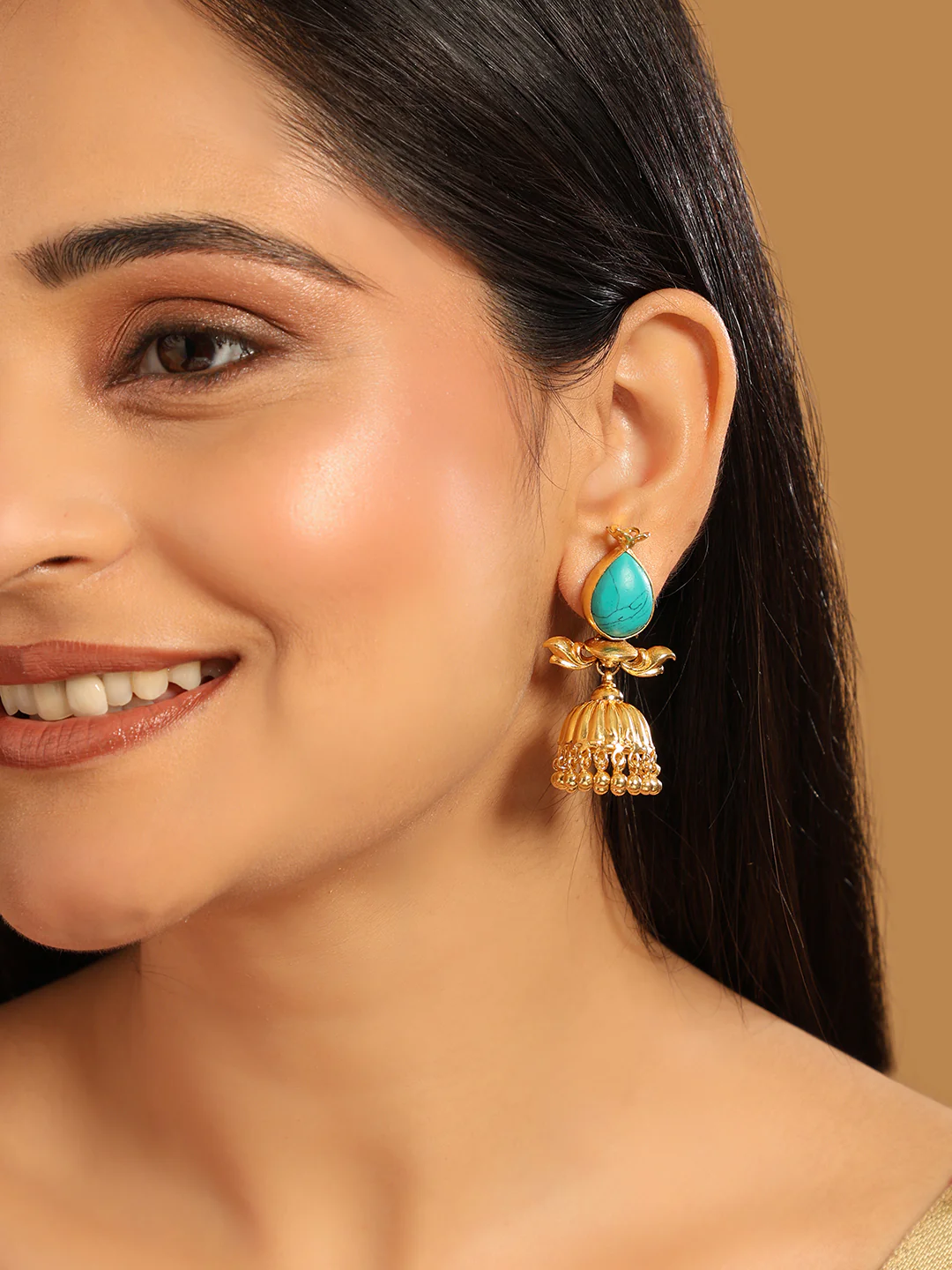 22K Gold Plated Turquoise Jhumki - Image 3
