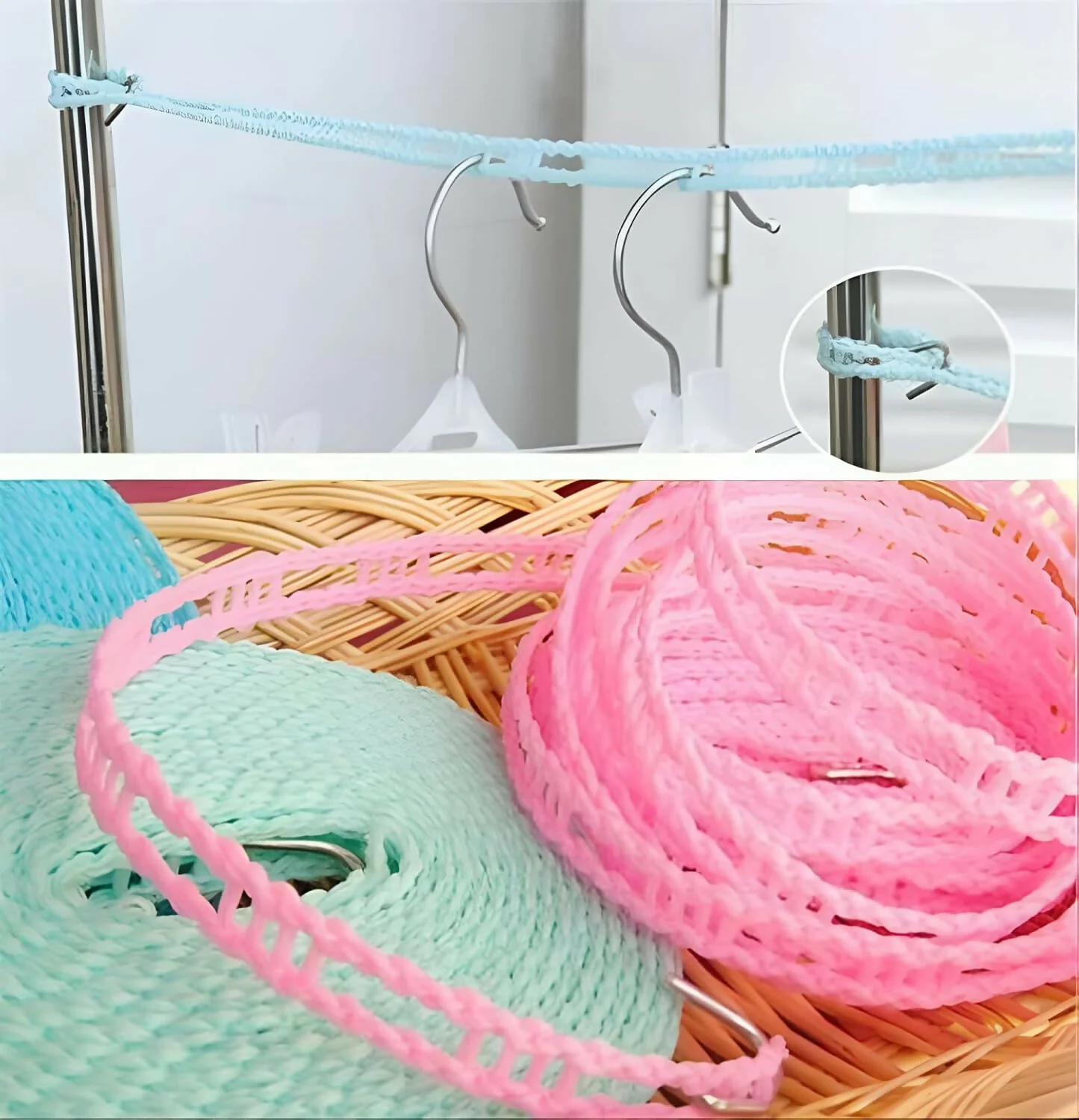 5 Meters Windproof Anti-Slip Clothes Washing Line Drying Nylon Rope with Hooks - Multicolor - Image 2