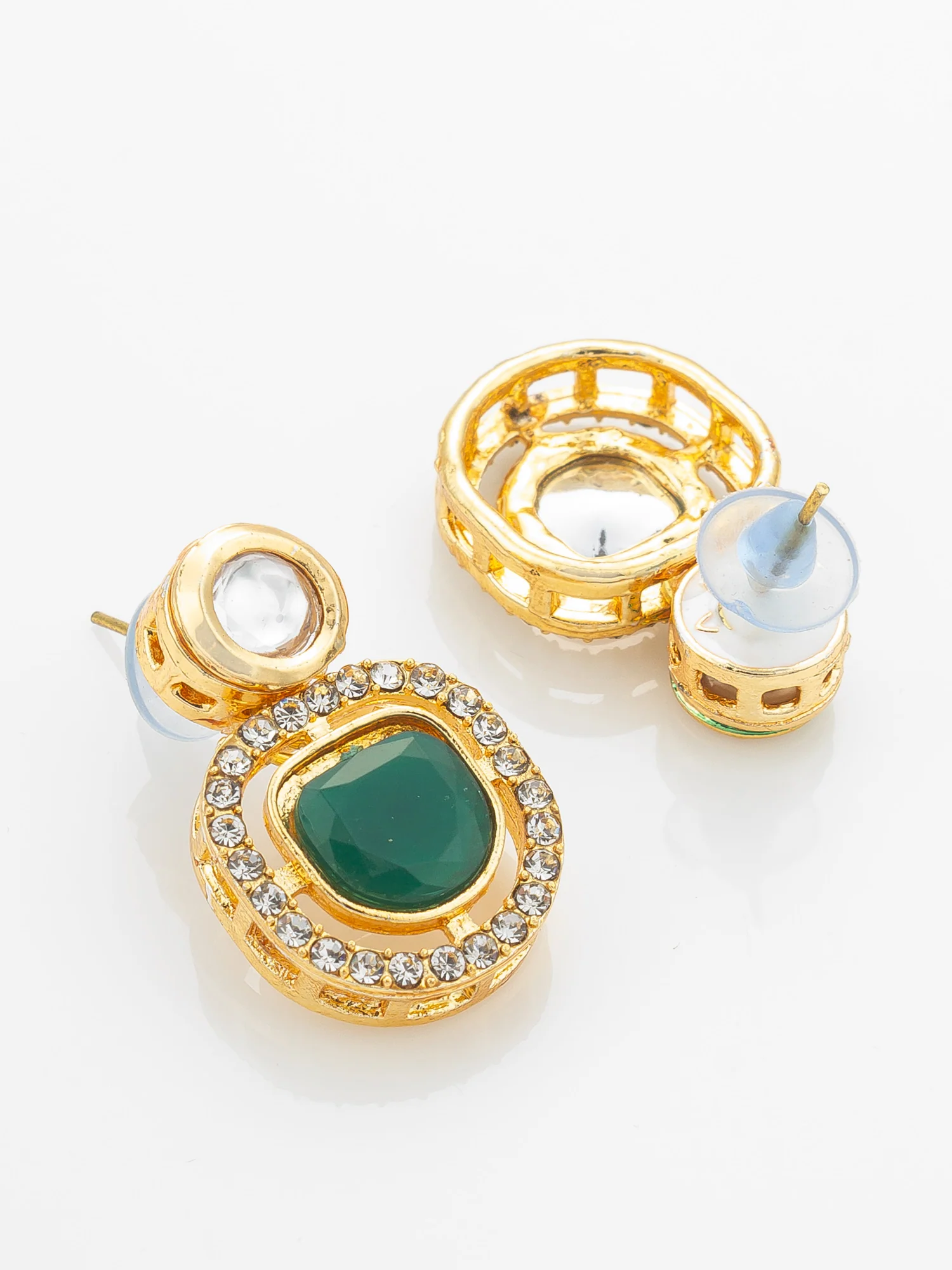 Aadita Gold-Plated Kundan Necklace Set with Green Meenakari Pendant and Pearl Chain and Earrings - Image 3