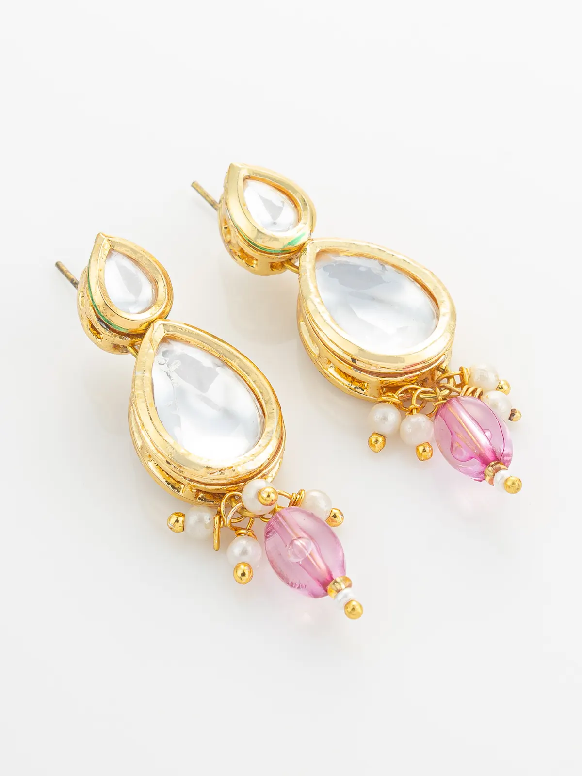 Aadita Gold Plated Kundan & Pink Crystal Drop Necklace Set - Image 2