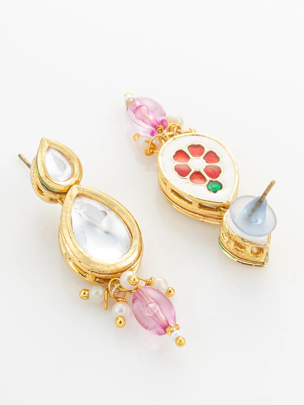 Aadita Gold Plated Kundan & Pink Crystal Drop Necklace Set - Image 3