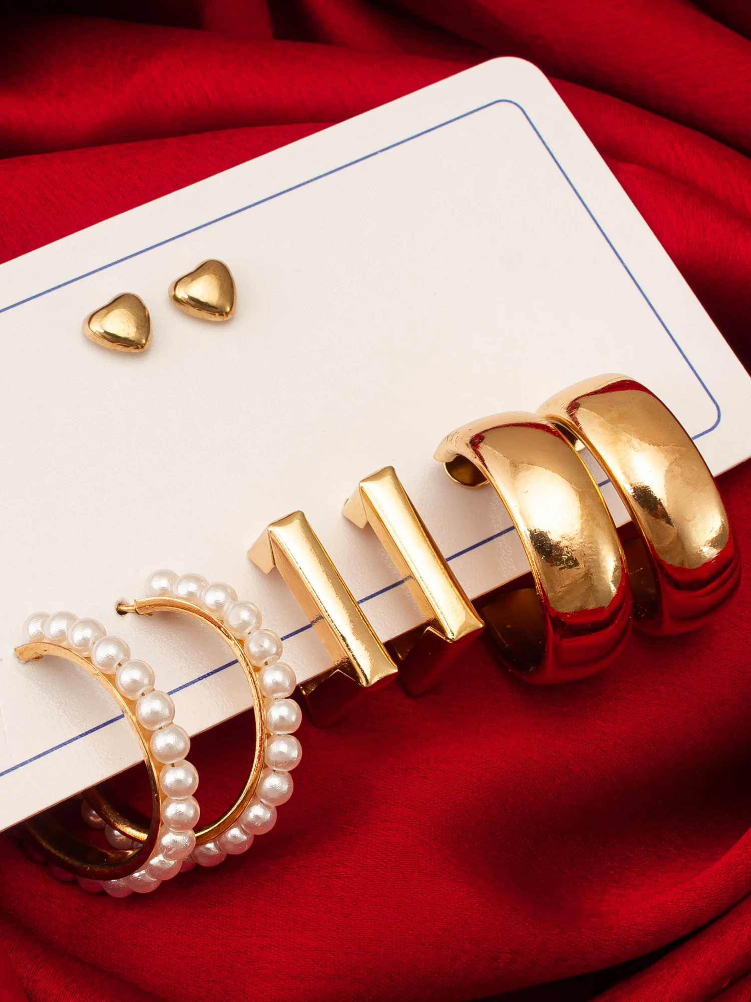 Aadita Gold Plated Pearl and Geometric Hoop Earring Combo Set - Image 5