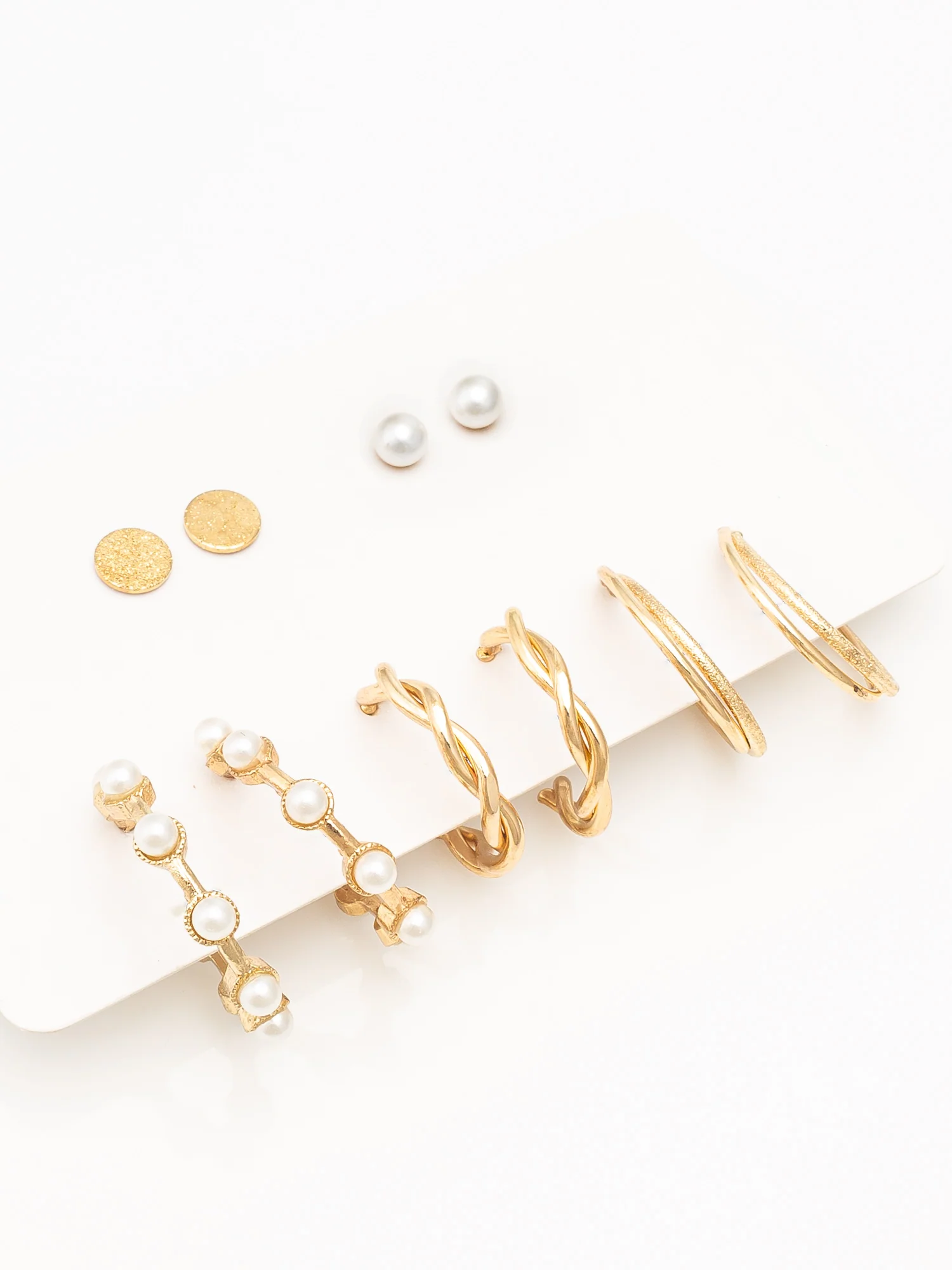 Aadita Gold Plated Textured Hoop and Pearl Stud Set - Image 2