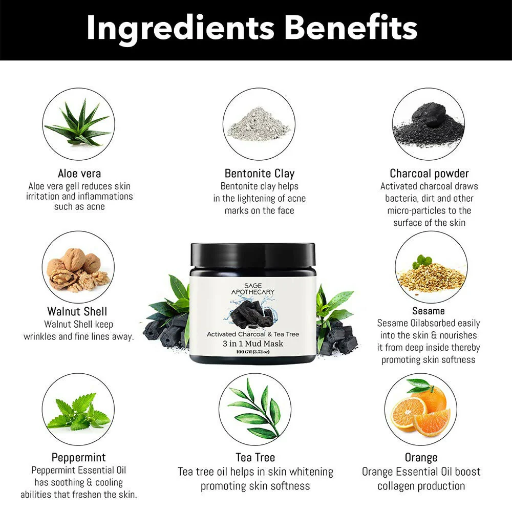 Activated Charcoal & Tea Tree 3-in-1 Mud Mask (100GM) - Image 3