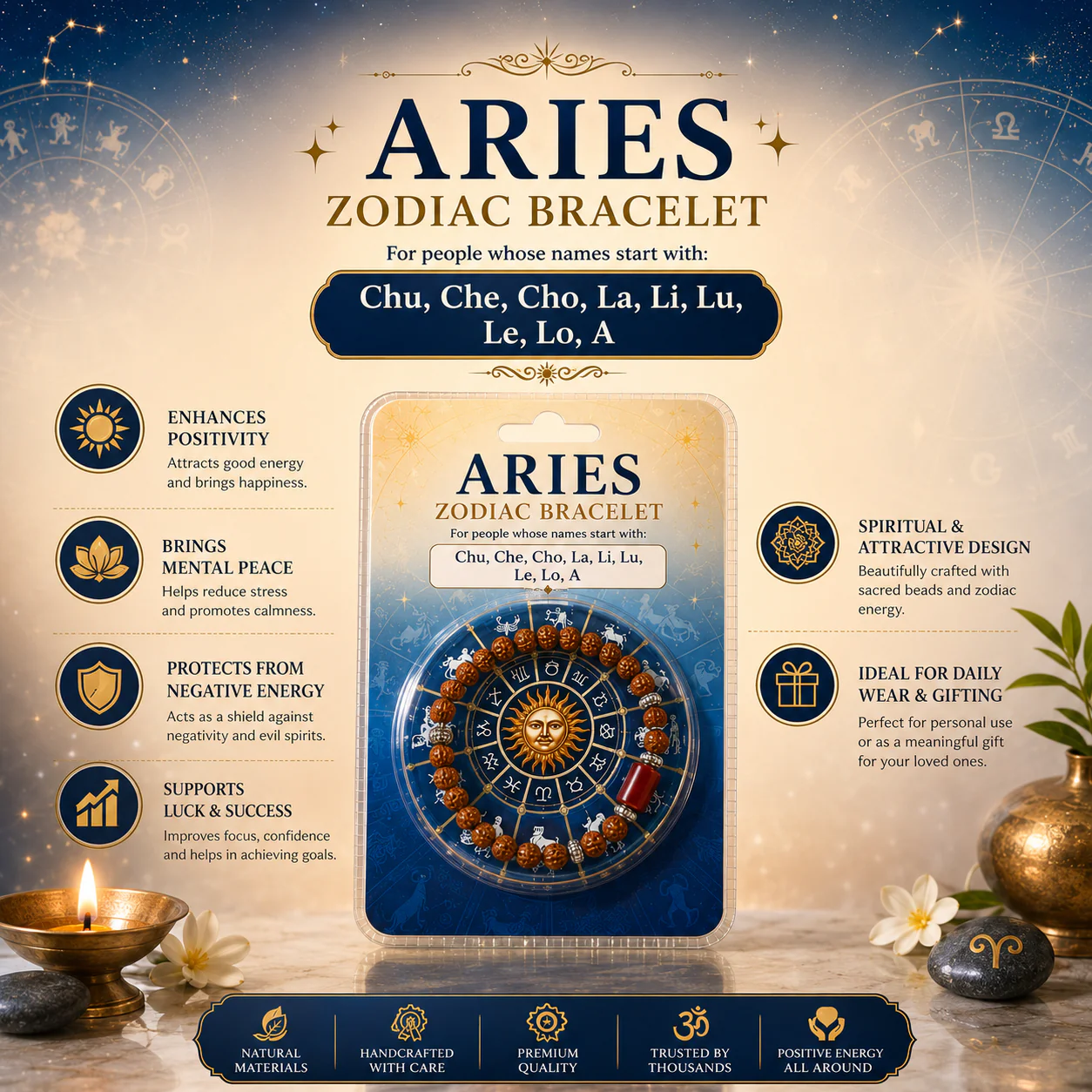 Aries Rashi Rudraksha Bracelet -(Mesh Rashi-మేష రాశి) – Energy, Spiritual & Courage Protection Band - Image 2