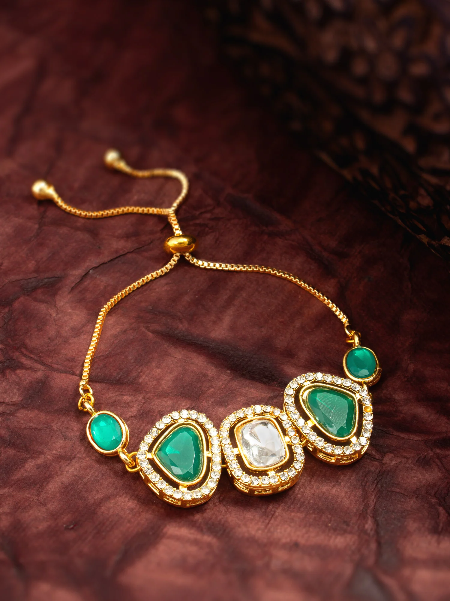 Asymmetric Green Stone Adjustable Bracelet - Image 5