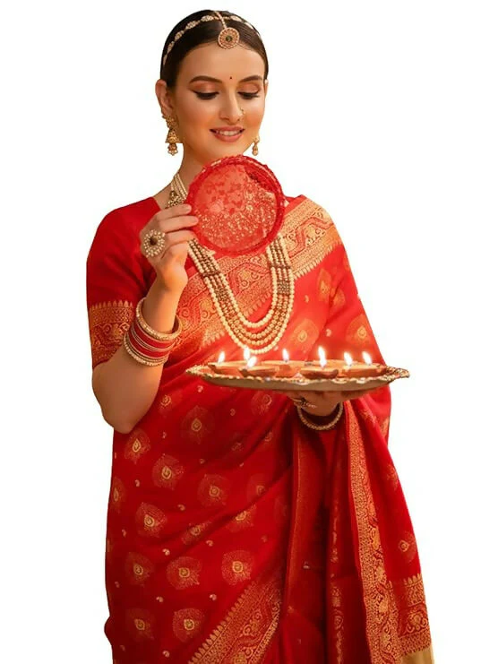 AXONIT Jacquard Silk Saree with Golden Zari Peacock Design, Festive Wear - Image 7