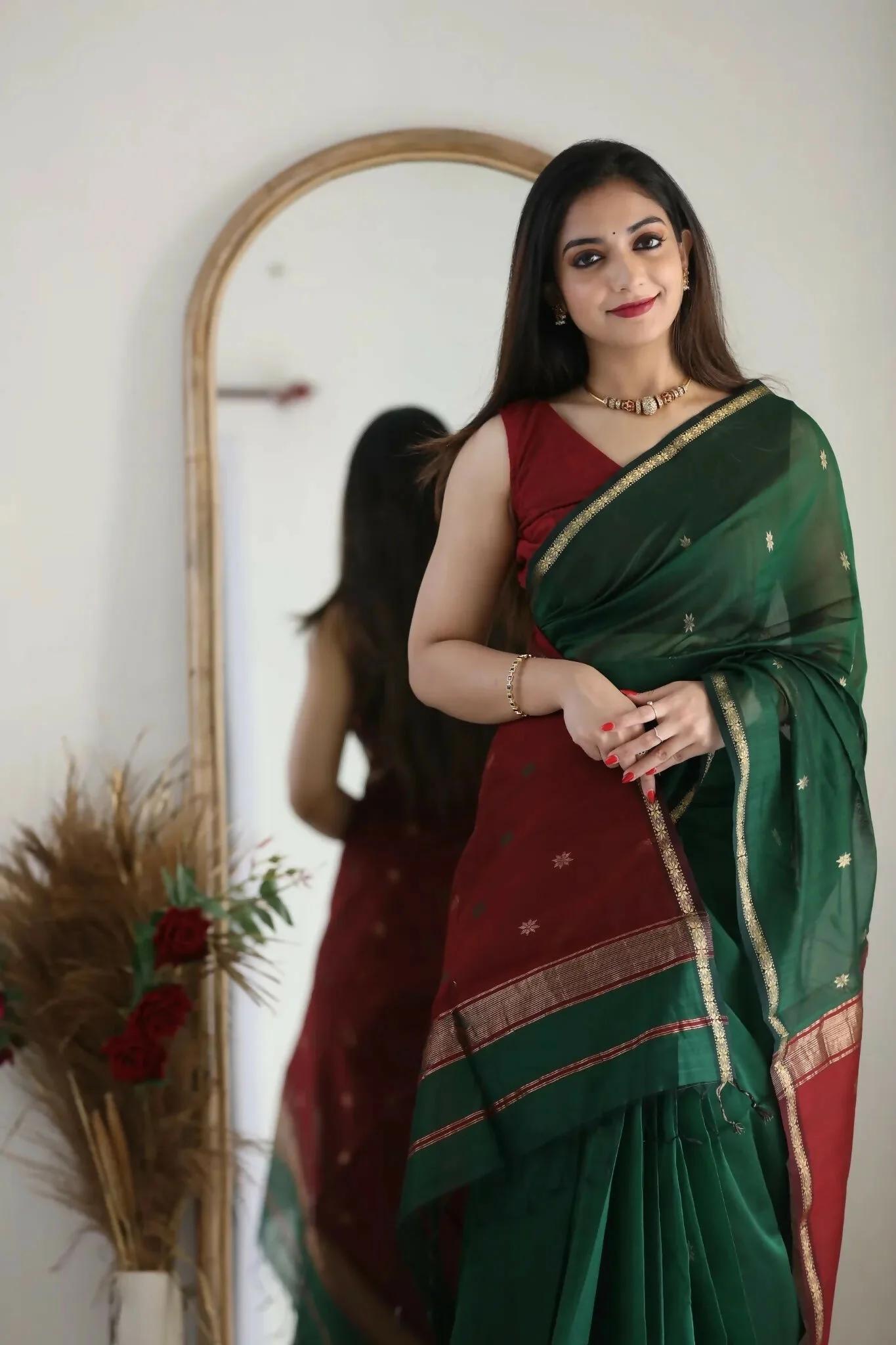 AXONIT Lightweight Cotton Saree with Zari Butti – Ideal for Daily & Festive Wear - Image 8