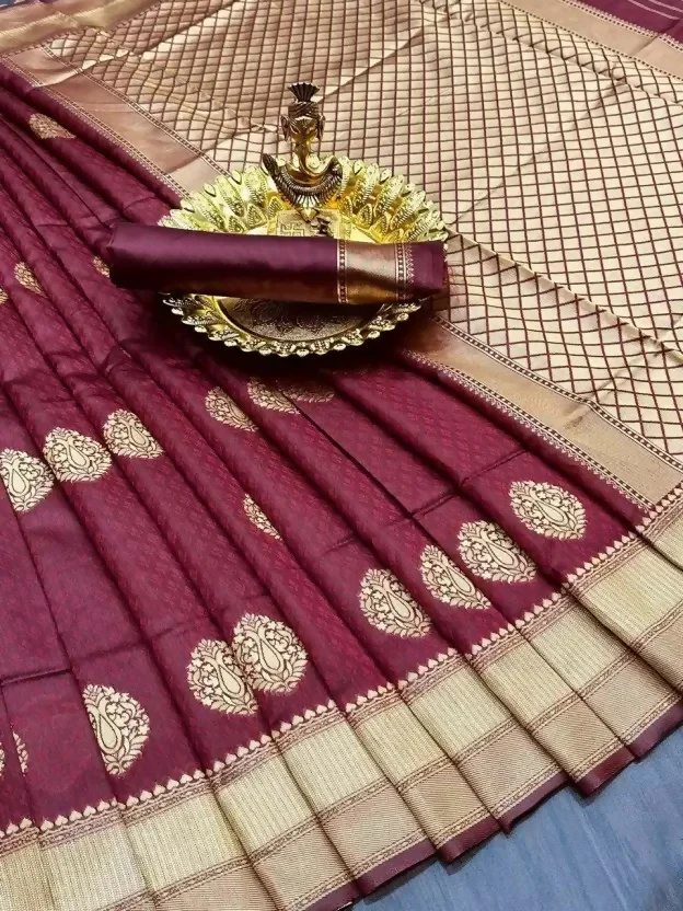 AXONIT Maroon Majesty Banarasi Silk Saree with Rich Golden Zari - Image 5