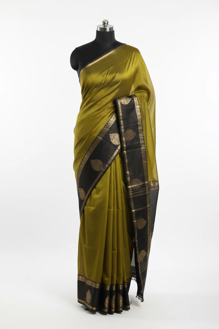 AXONIT Premium Golden Cotton Saree with Lightweight Fabric, Elegant Zari Border, and Traditional Finish - Image 14