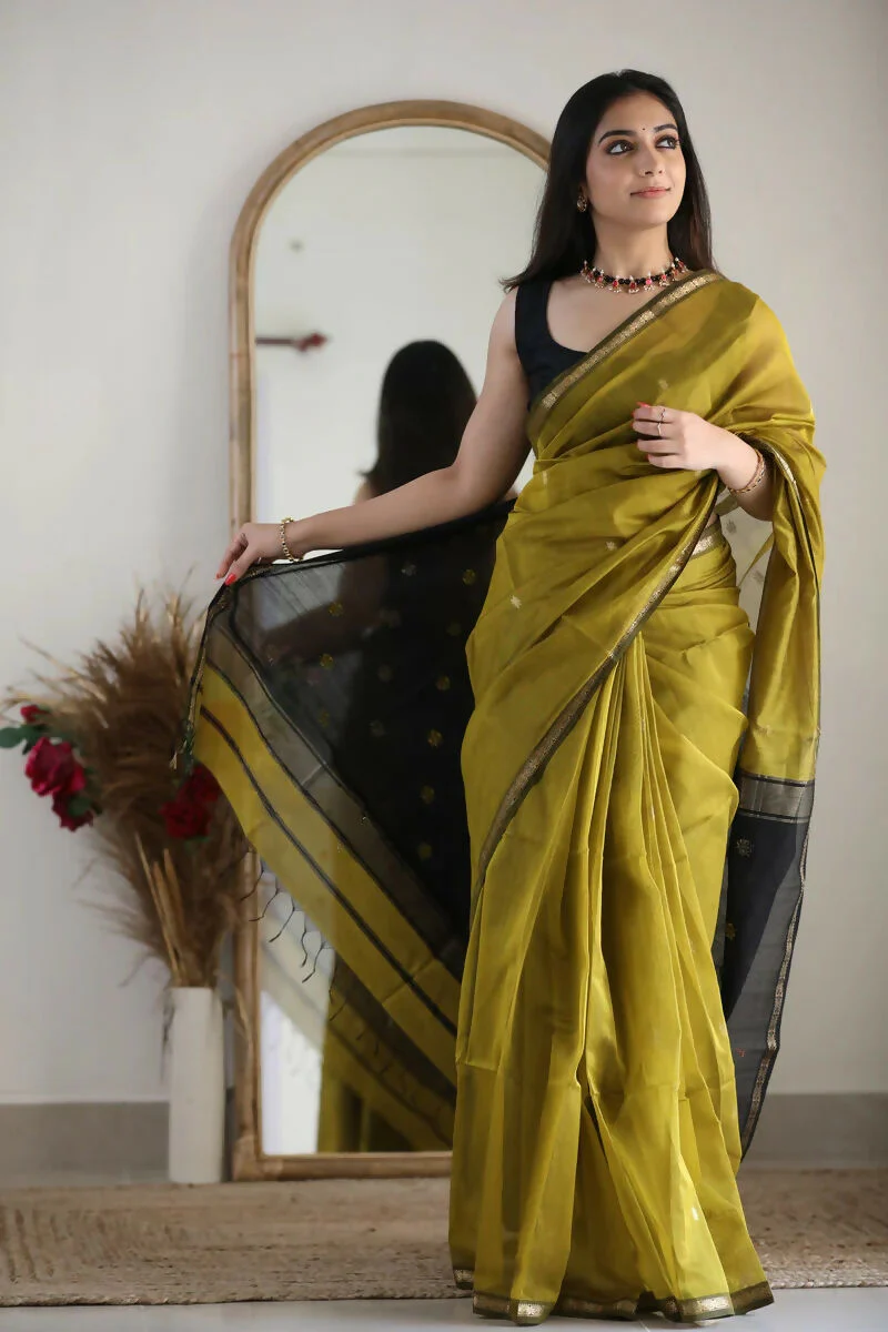 AXONIT Premium Golden Cotton Saree with Lightweight Fabric, Elegant Zari Border, and Traditional Finish - Image 3