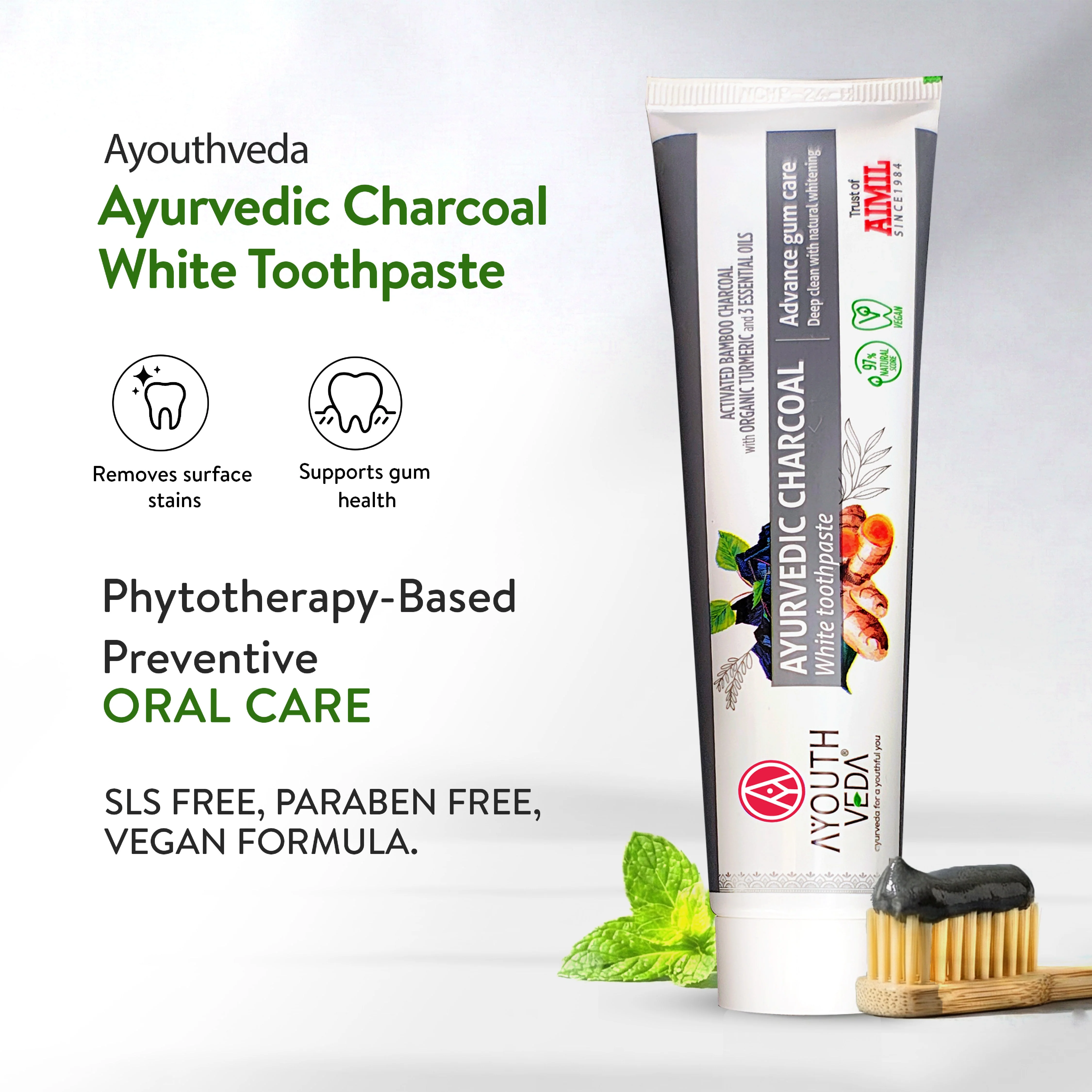 Ayurvedic Charcoal White toothpaste Pack of 4 (100 gm) - Image 2