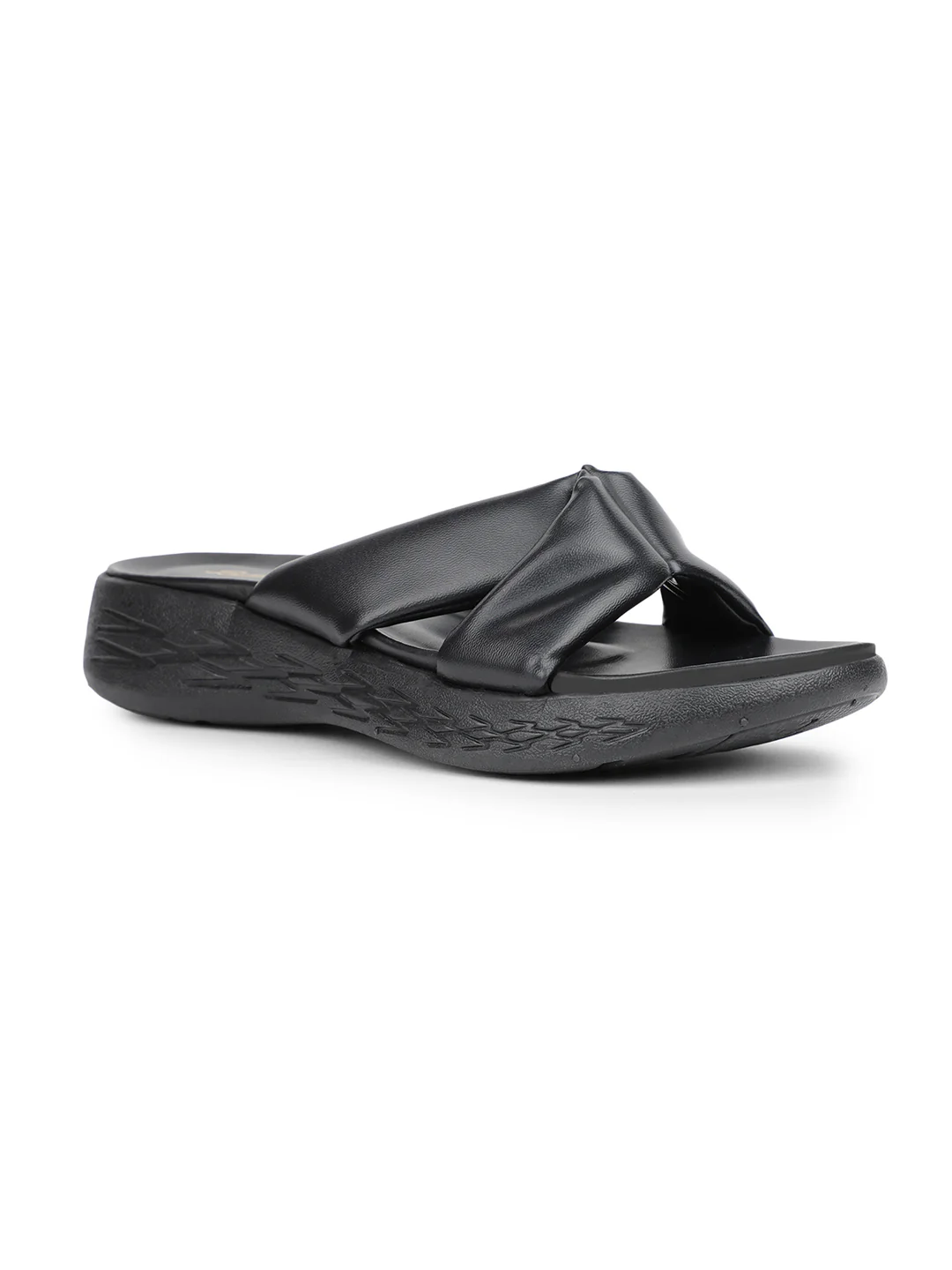 Bata Women Black Wedge Heel Mule Sandal