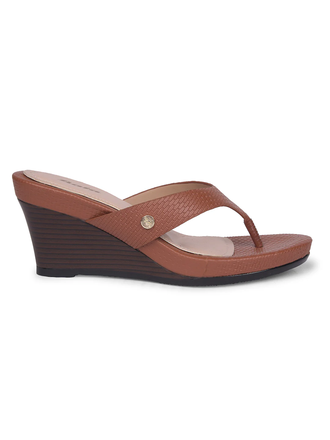 Bata Women Brown Wedge Heel Thong Sandal - Image 2