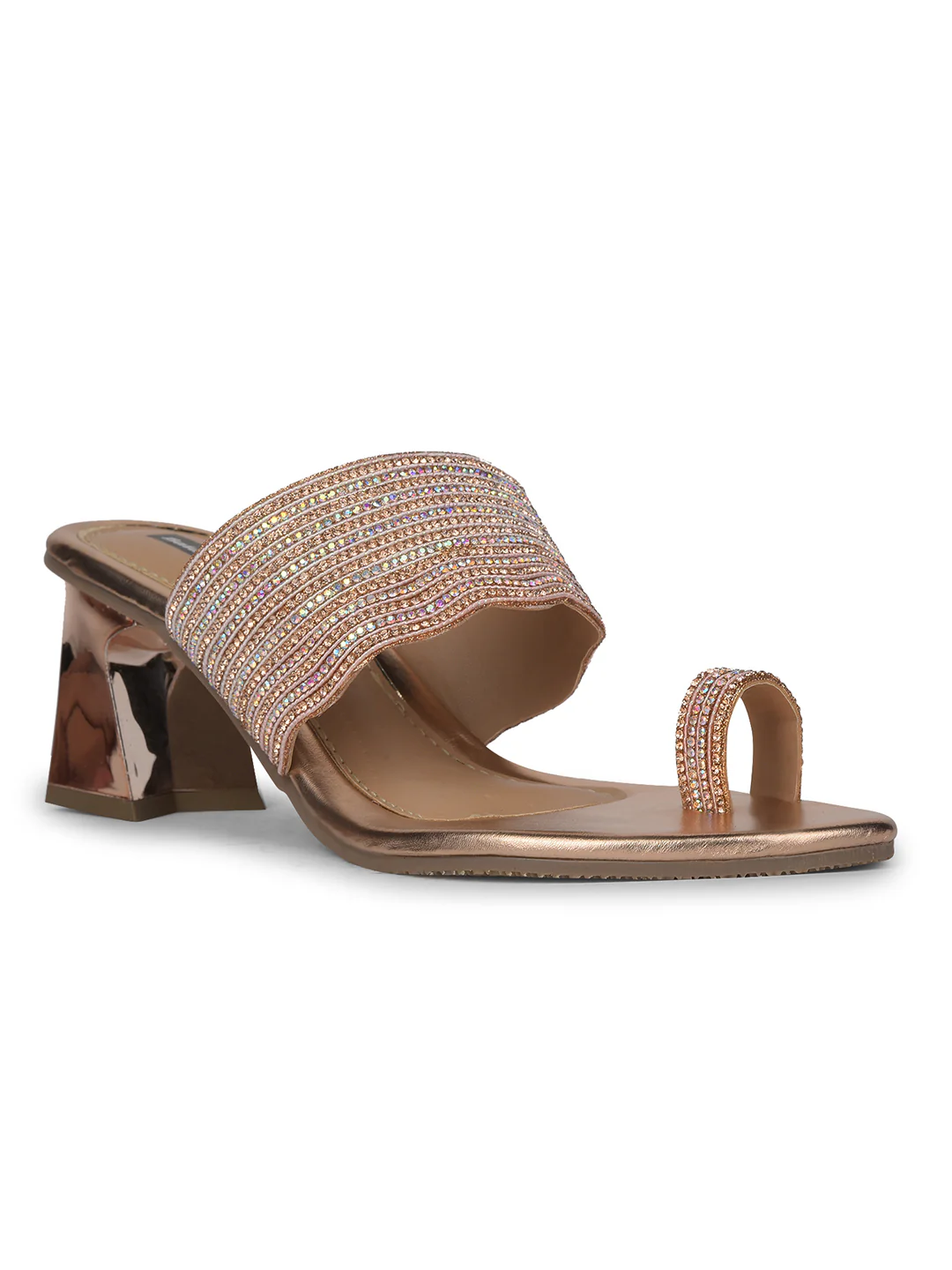 Bata Women Nude Block Heel Toe Ring Sandal