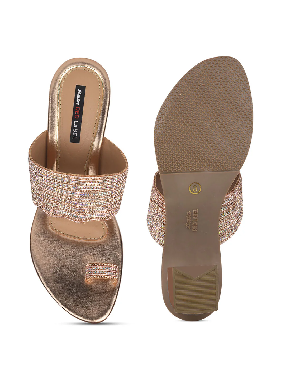 Bata Women Nude Block Heel Toe Ring Sandal - Image 4