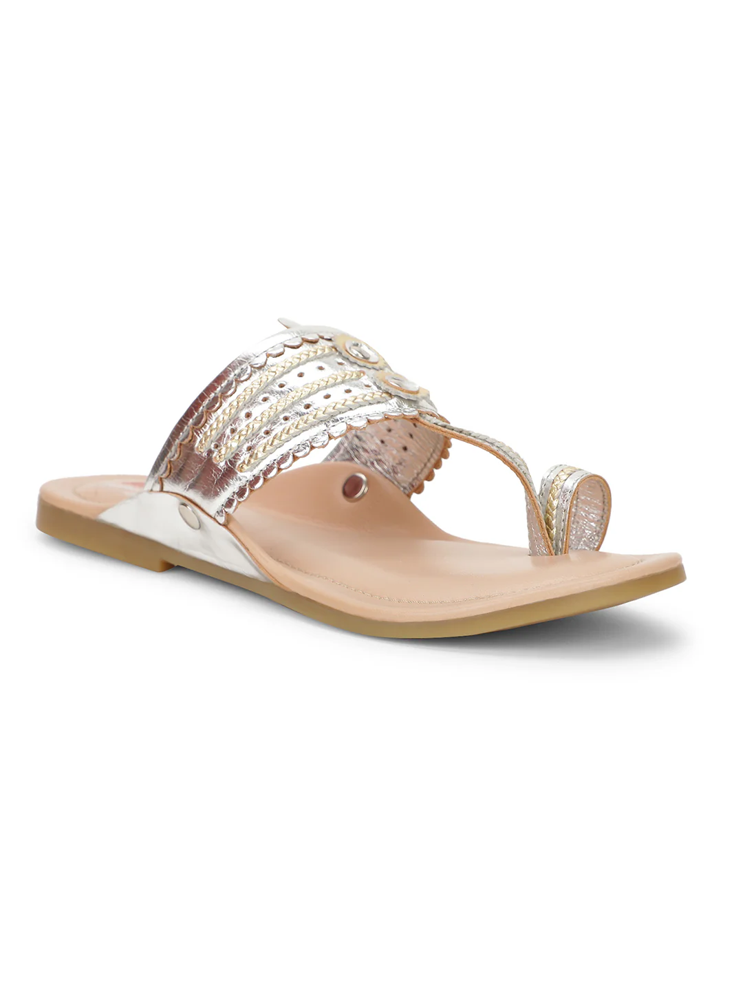 Bata Women Silver Casual Toe Ring Flats