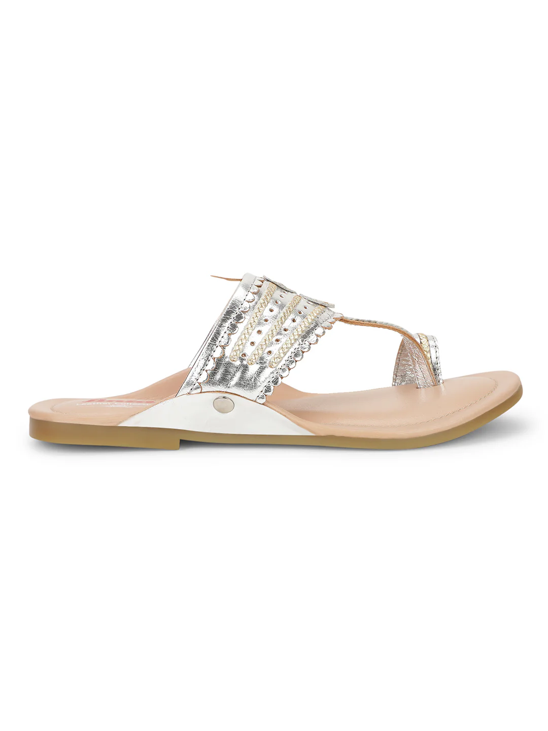 Bata Women Silver Casual Toe Ring Flats - Image 2