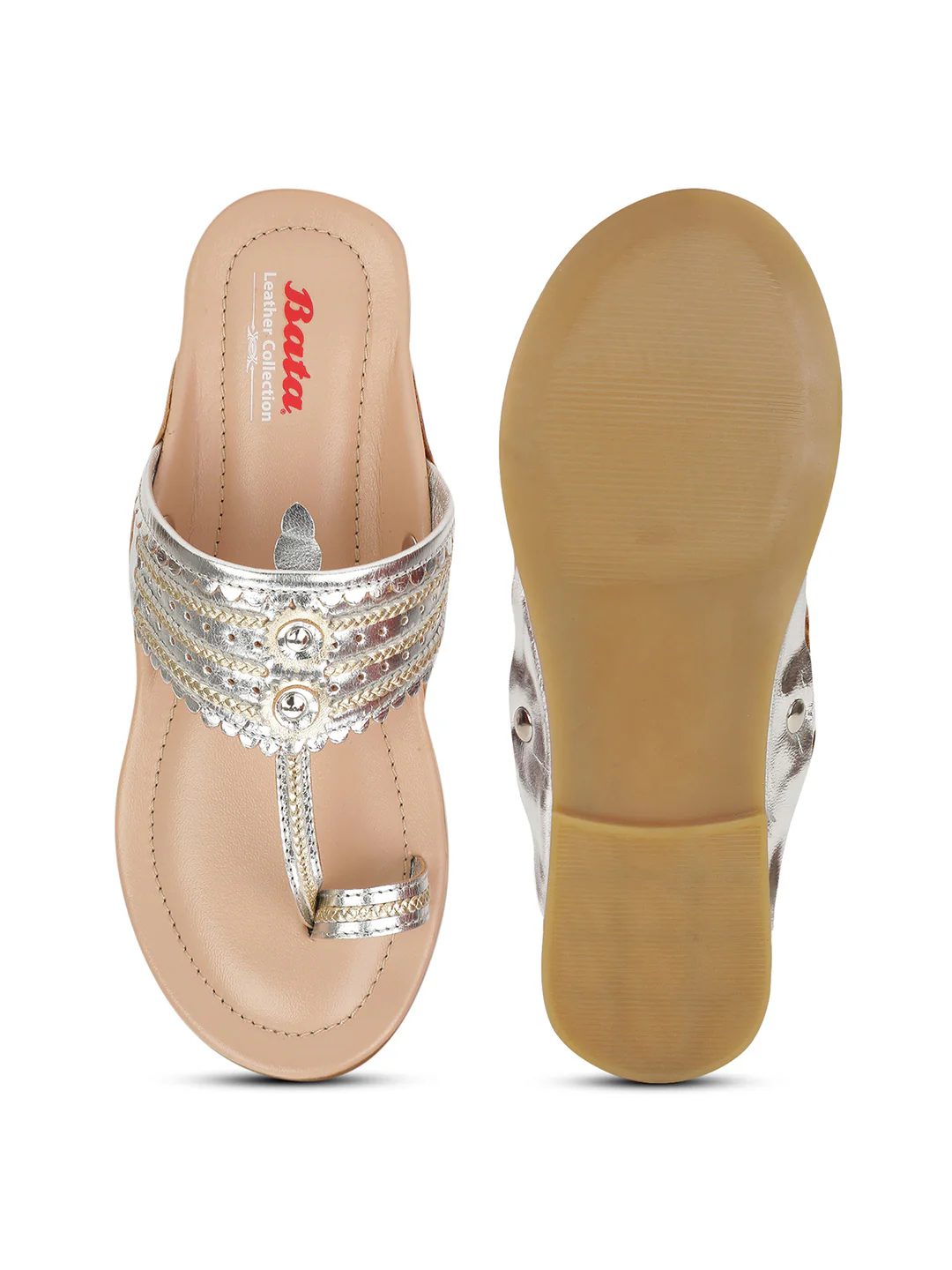 Bata Women Silver Casual Toe Ring Flats - Image 4