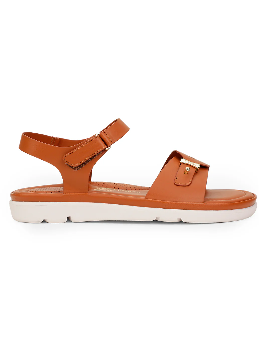 Bata Comfit Women Tan Velcro Strap Flat Sandal - Image 2