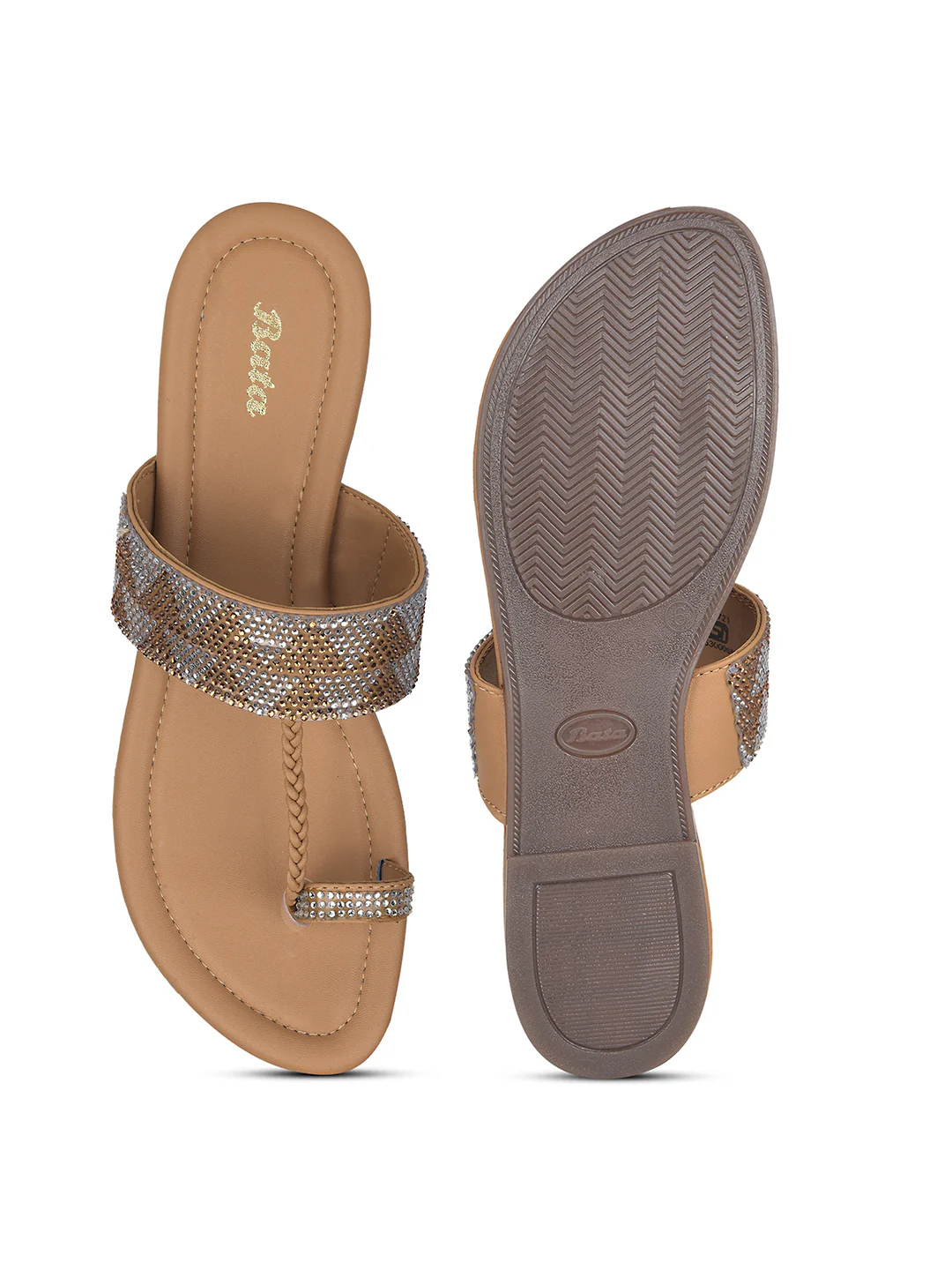 Bata Women's Gold Festive Toe Ring Flats - Image 4
