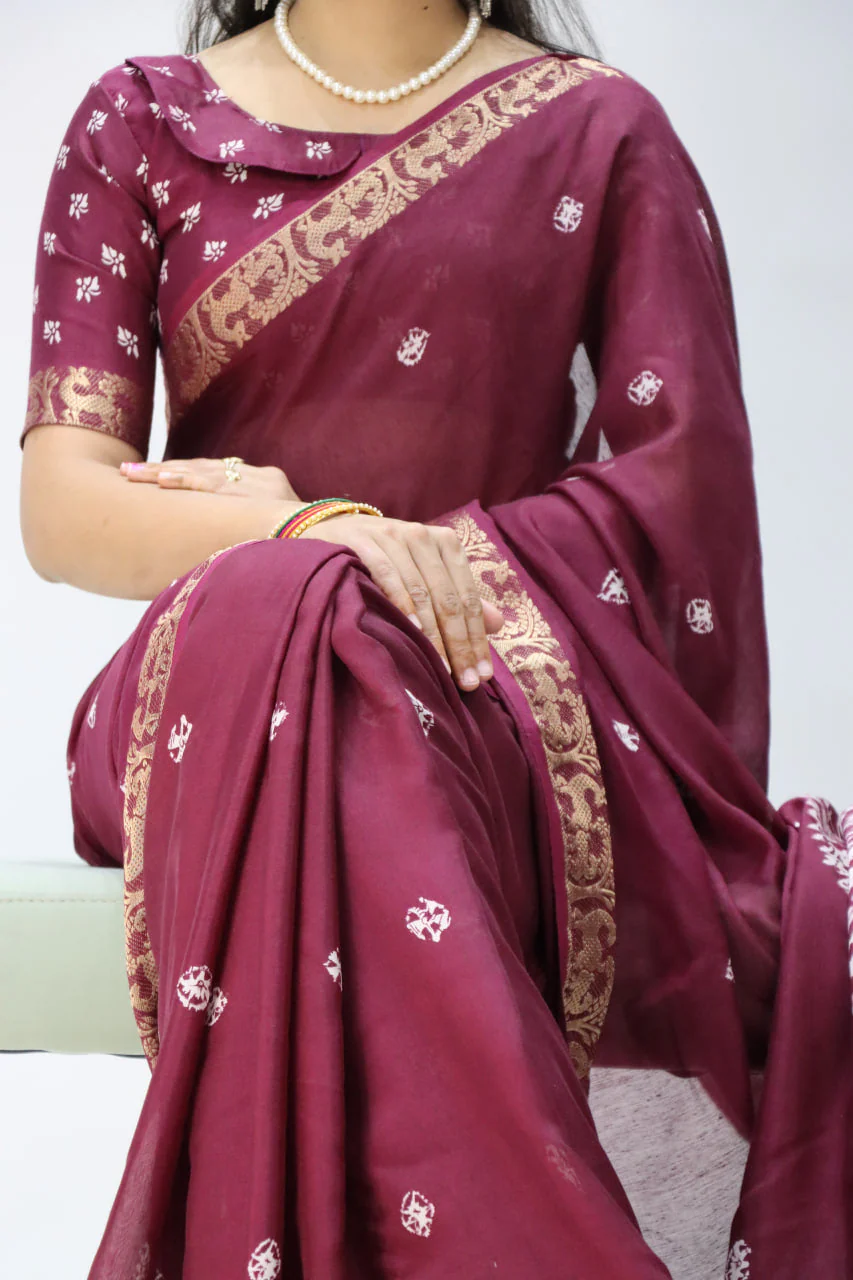 Beautiful Soft Mull Silk Shibori printed Saree - Image 8