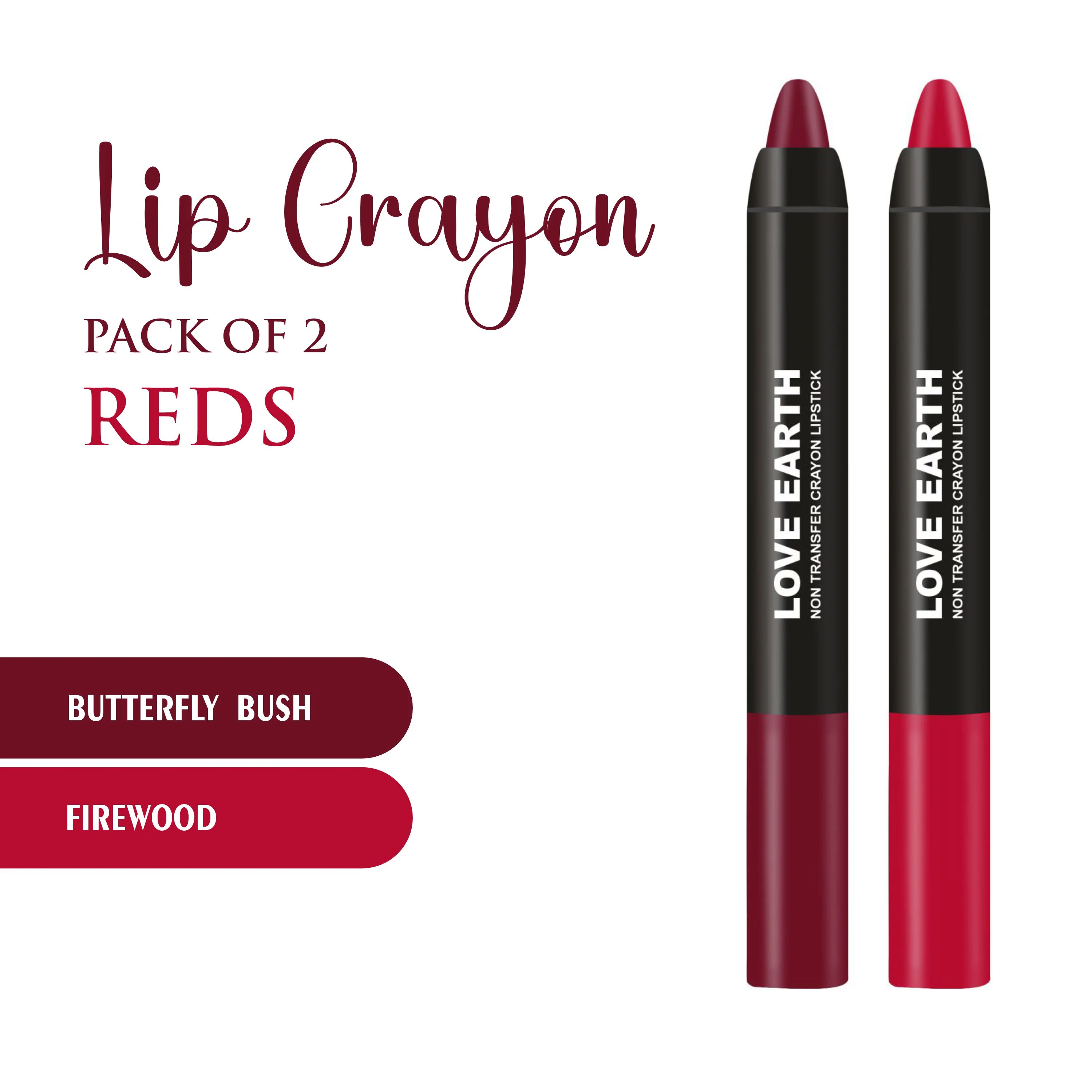 Love Earth Lip Crayon Non-Transfer Lipstick Reds - Pack Of 2 - Image 2