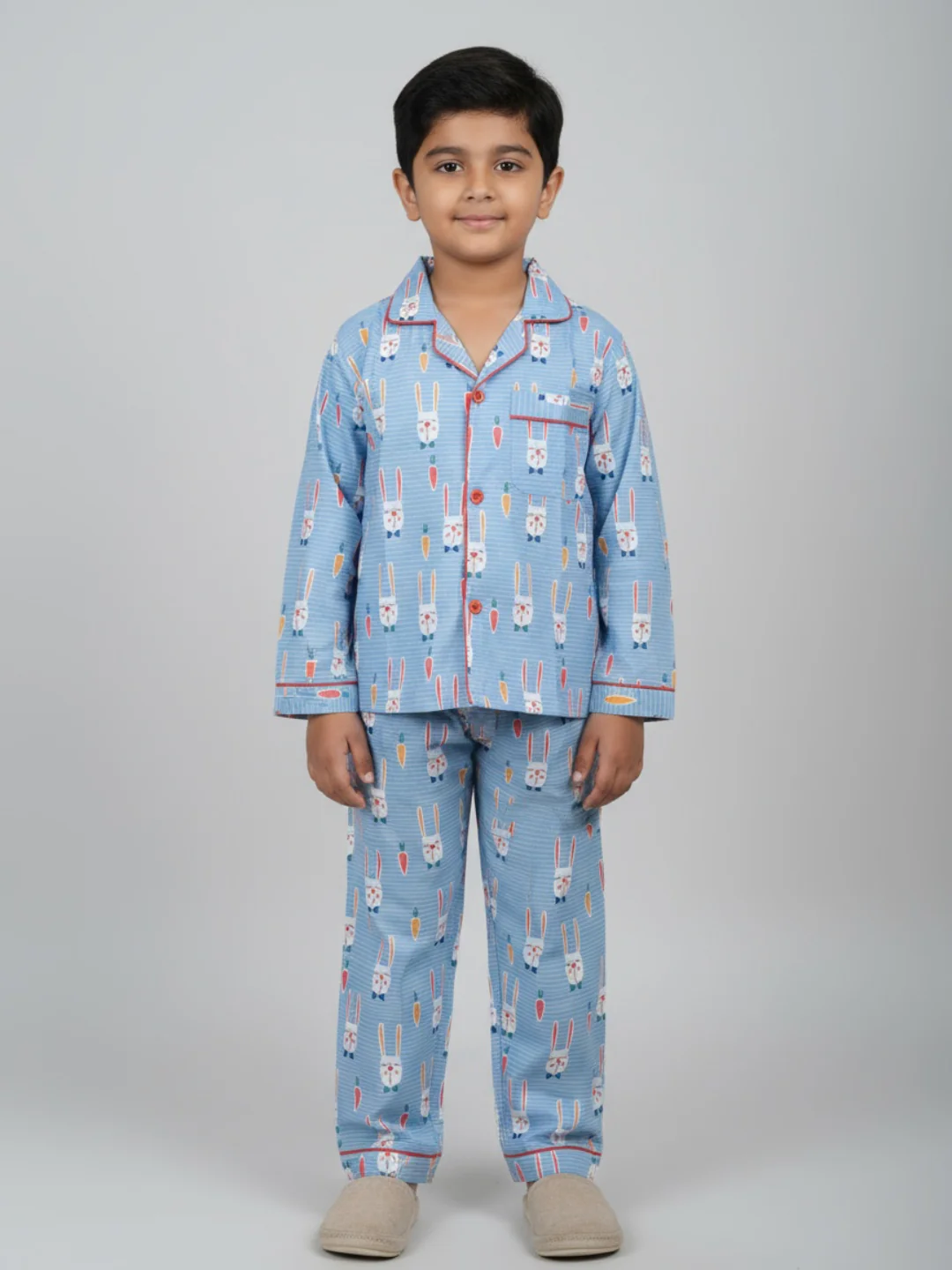 Biglilpeople Unisex Full Sleeve Nightsuits (Blue) – Bunny & Carrot Print Theme - Image 3