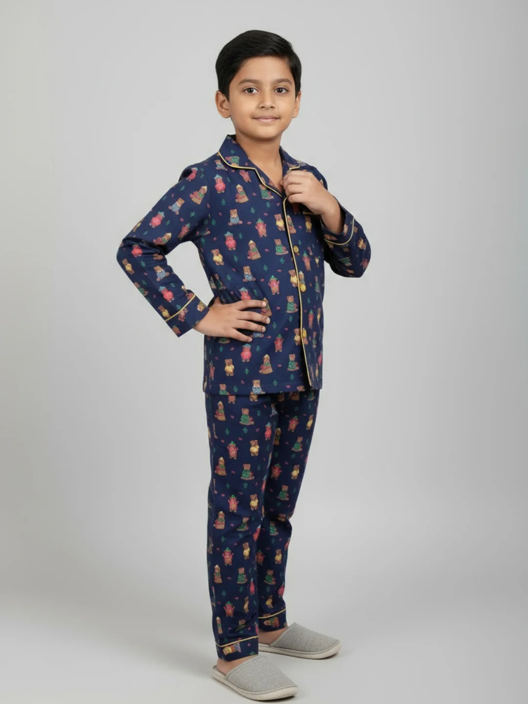 Biglilpeople Unisex Full Sleeve Nightsuits (Navy Blue) Teddy Bear Theme - Image 2