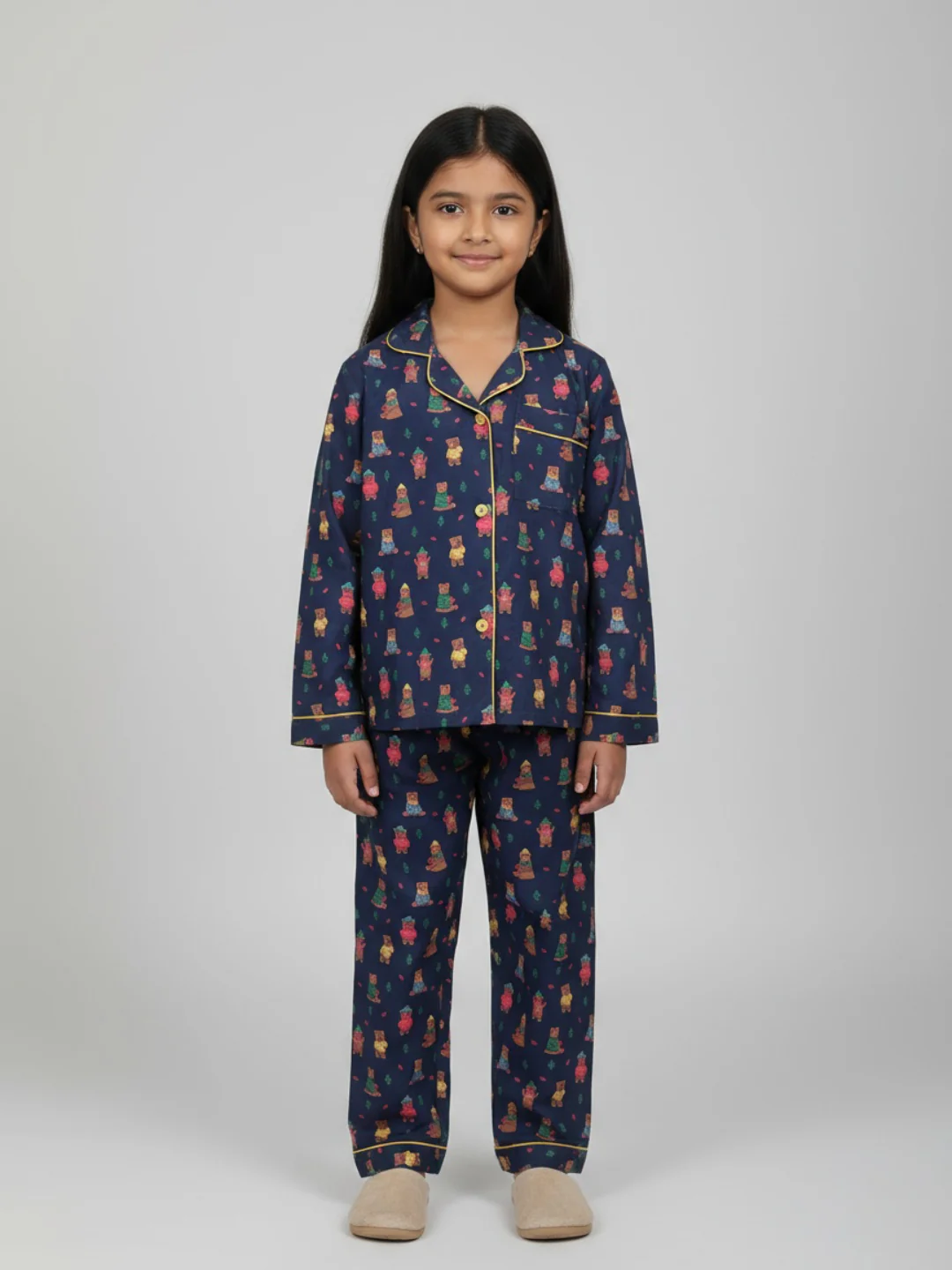 Biglilpeople Unisex Full Sleeve Nightsuits (Navy Blue) Teddy Bear Theme - Image 3