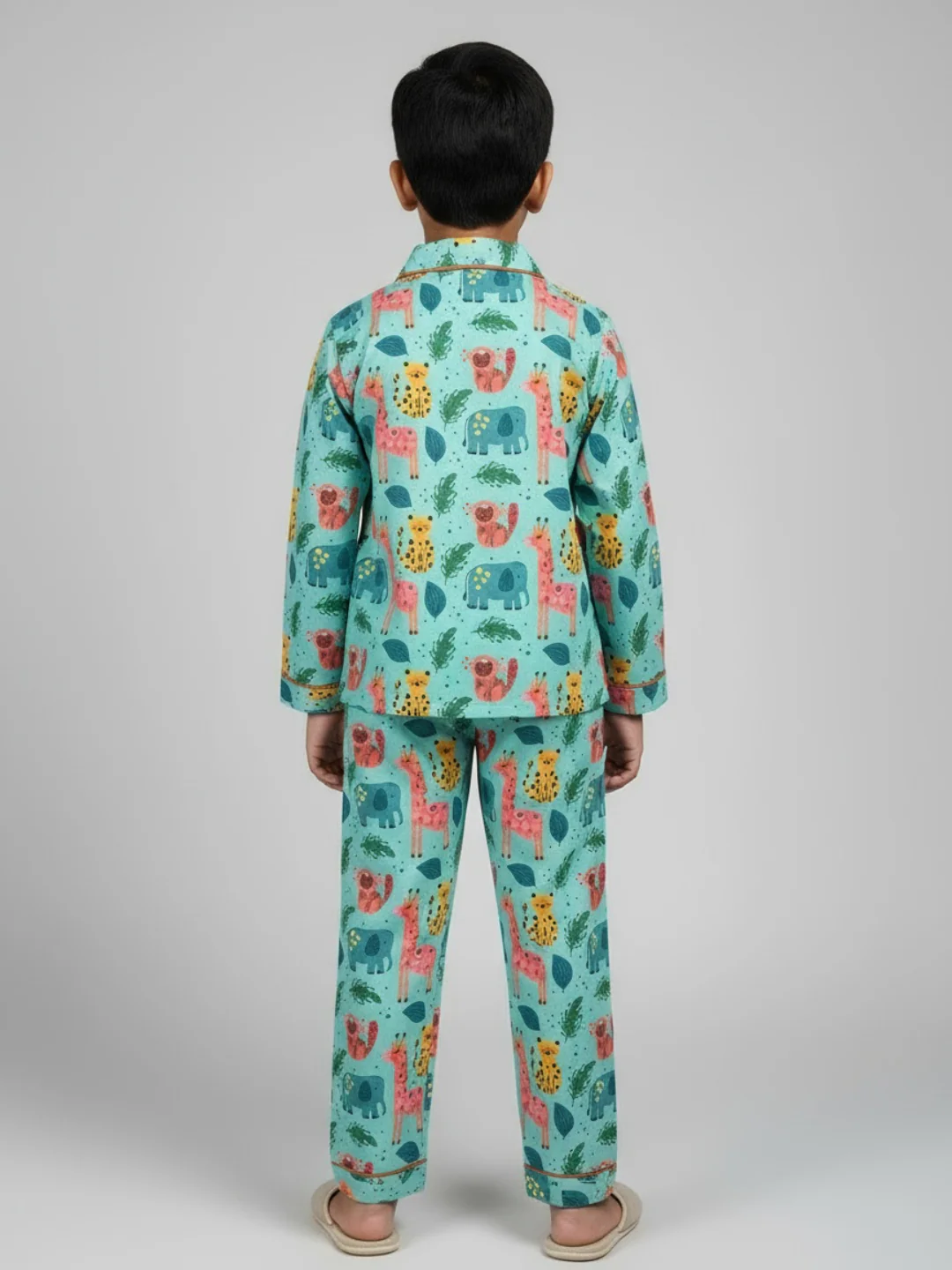 Biglilpeople Unisex Full Sleeve Nightsuits (Aqua Green) Jungle Animal Theme - Image 4