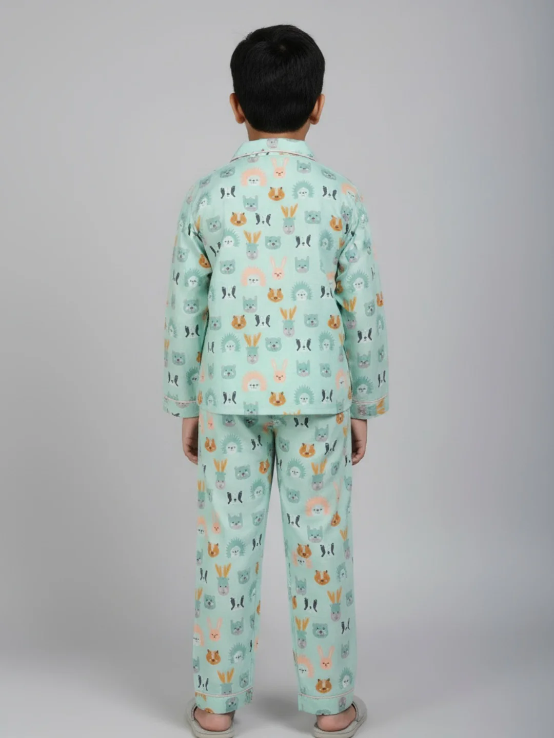 Biglilpeople Unisex Full Sleeve Nightsuits (Mint Green) Forest Animal Theme - Image 4