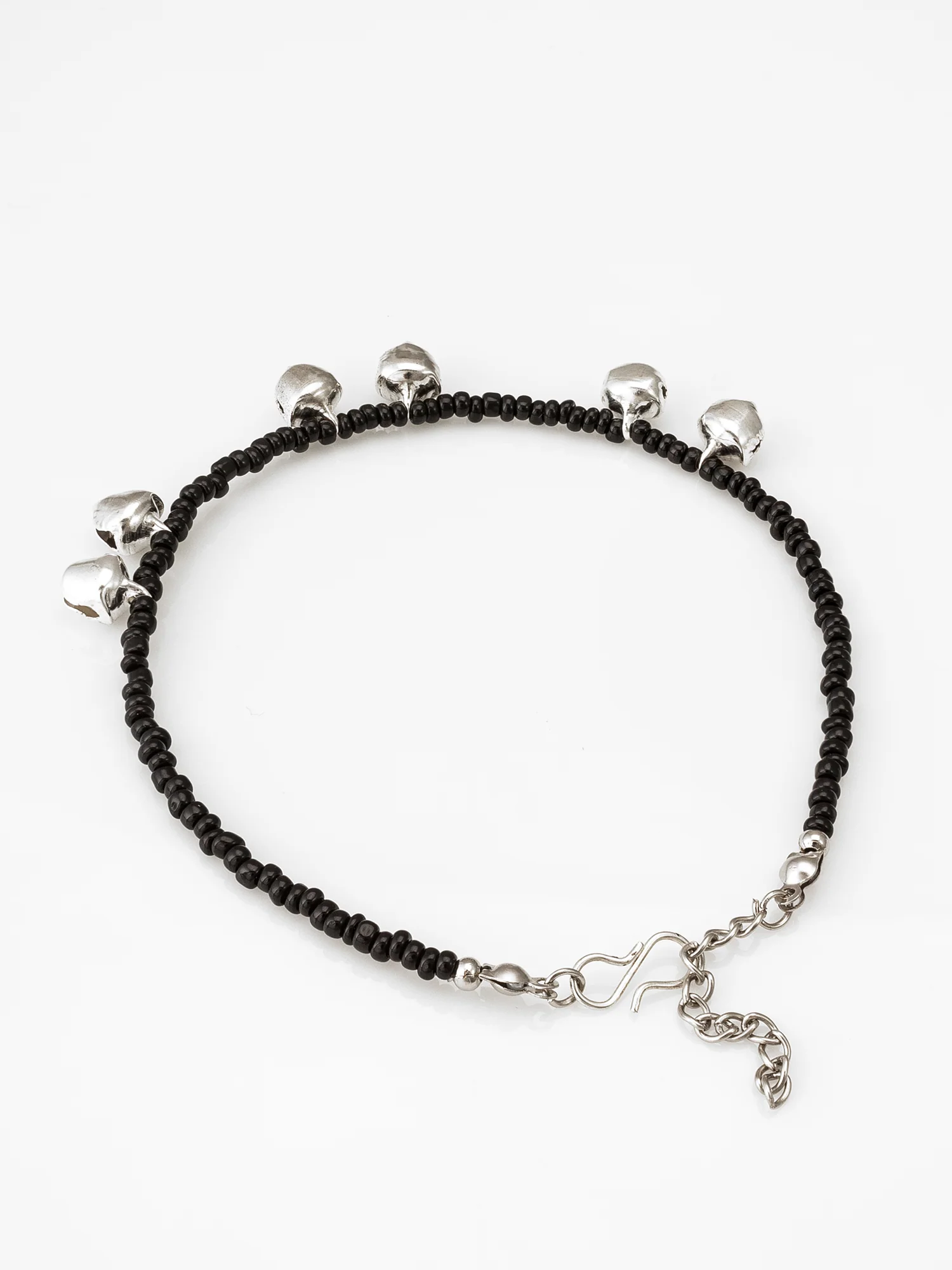 Black Seed Bead Anklet with Silver-Tone Ghungroo Bell Charms - Image 3