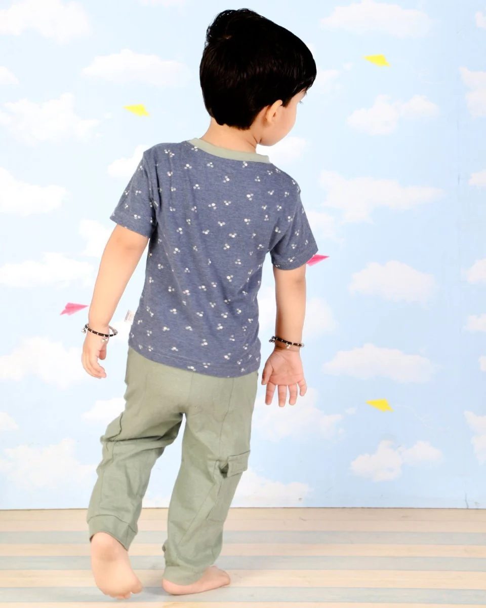Blue And Olive Boys Tshirt and Cargo Pant Set - Image 2