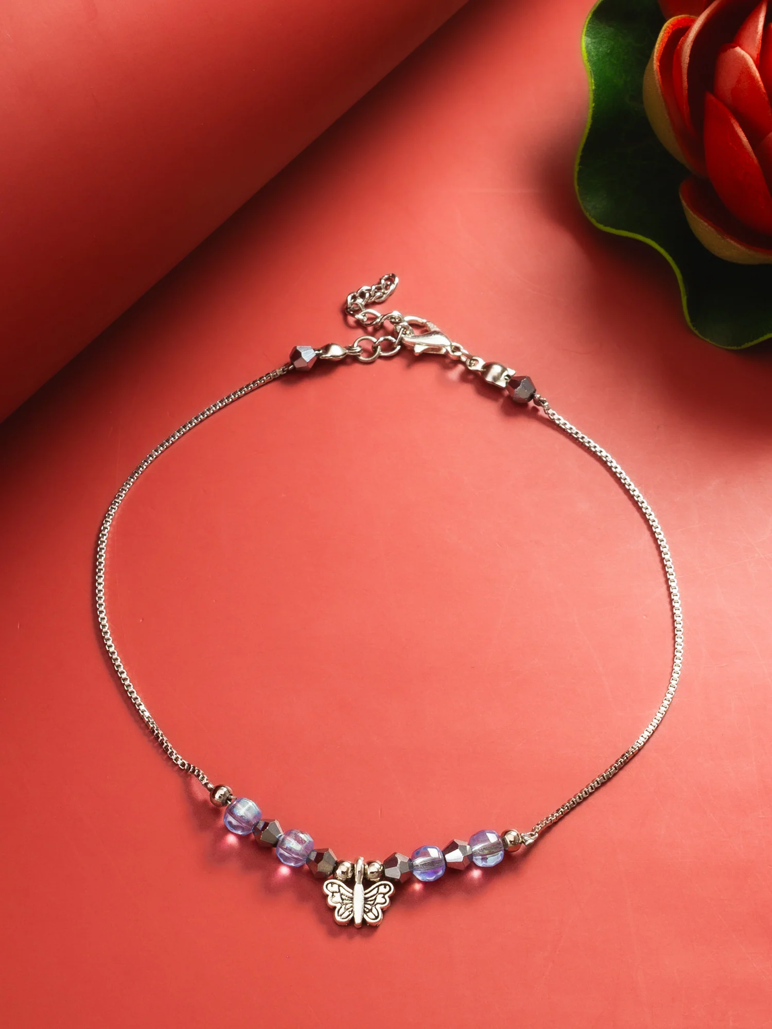 Blue Crystal Butterfly Charm Anklet - Image 3