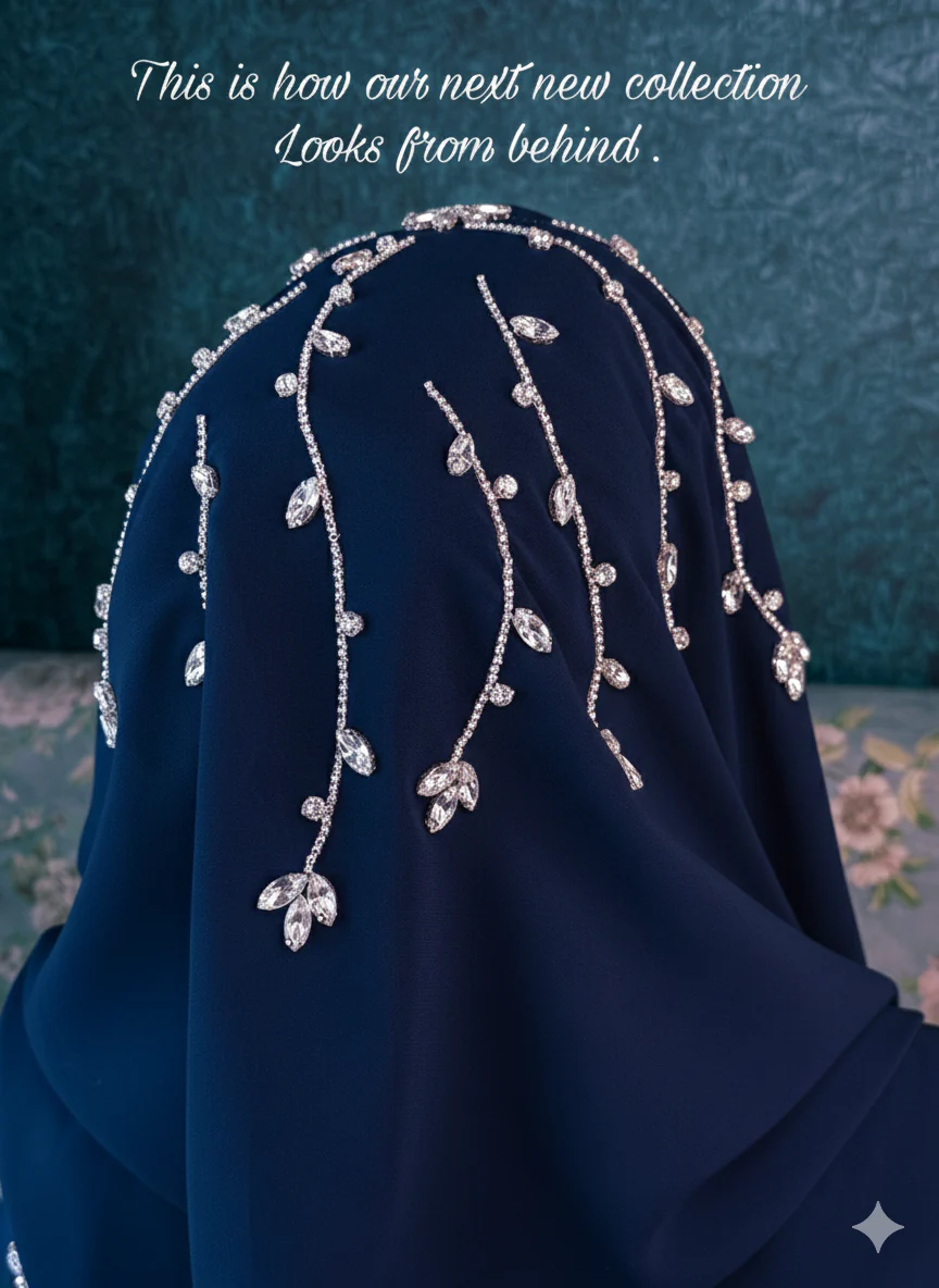 Blue Diamond Premium Handwork Taj Hijab (SIZE 180 cm x 70 cm) - Image 2