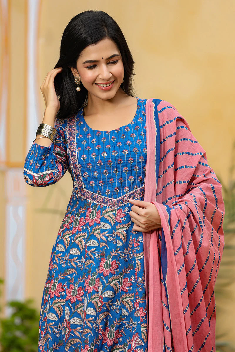 Blue Rayon Blend Anarkali Suit Set - Image 5