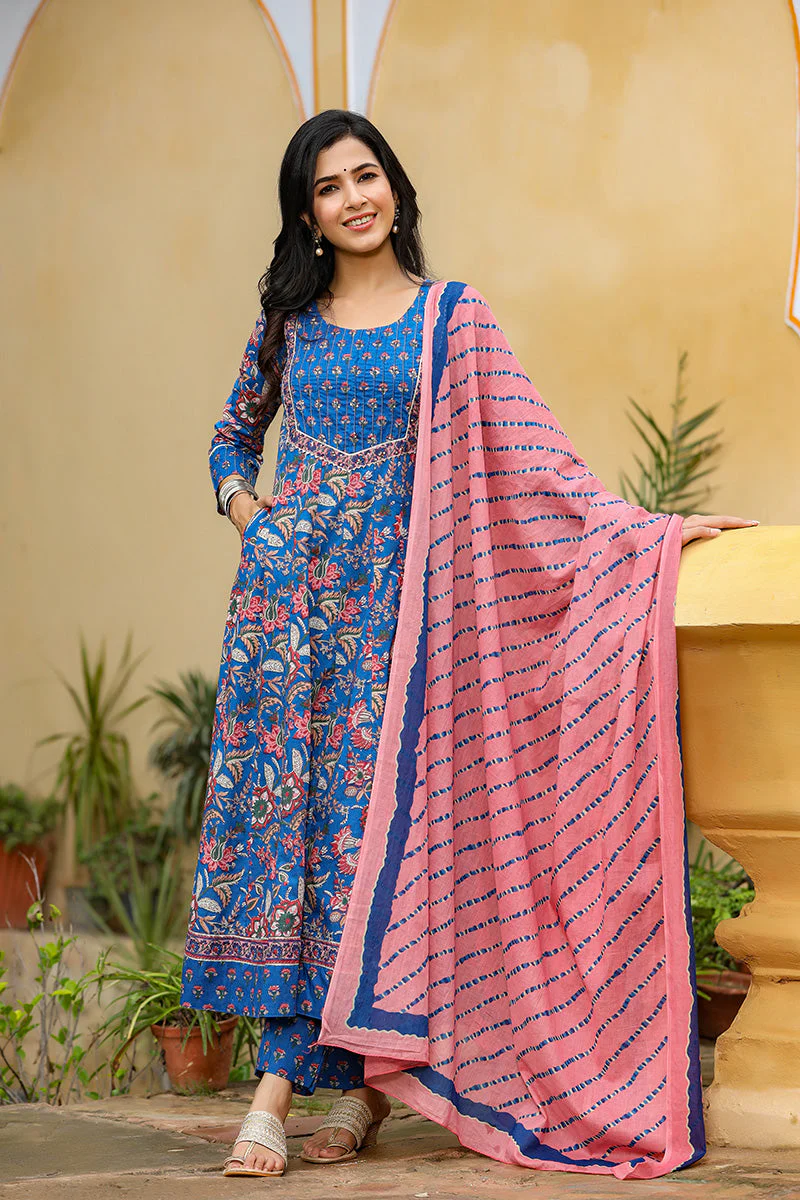 Blue Rayon Blend Anarkali Suit Set - Image 6