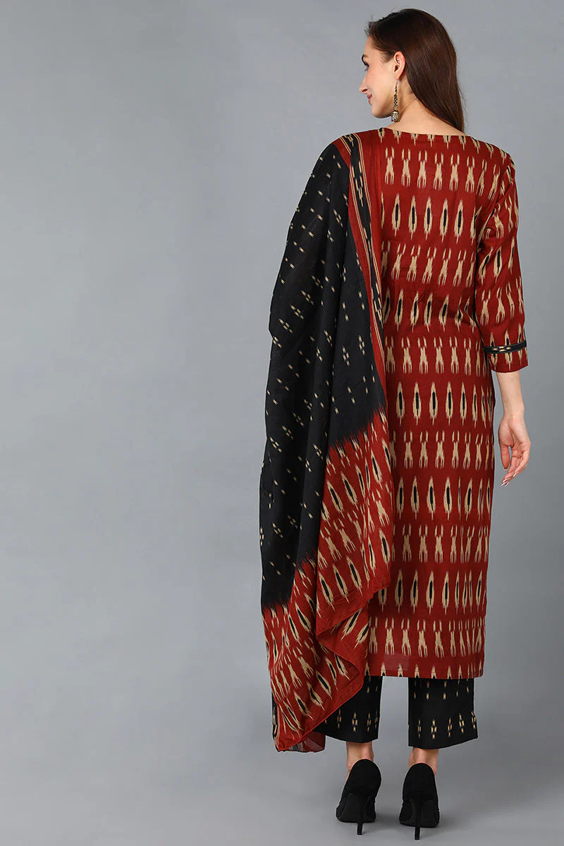 Brown Rayon Blend Straight Kurta Pant With Dupatta - Image 4