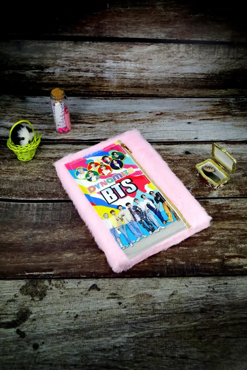 BTS Zipper Pouch Fur-Covered Ruled Diary for Kids - Pink ( Design May Vary ) - Image 4