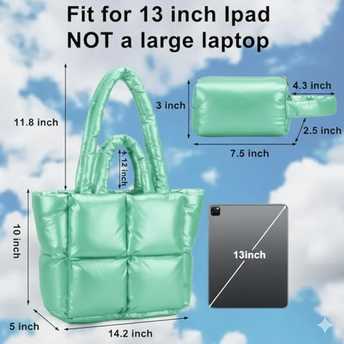 Buddy Cares Puffy Tote Bag – Padded Lattice Puffer Shoulder Bag for Women - Image 9