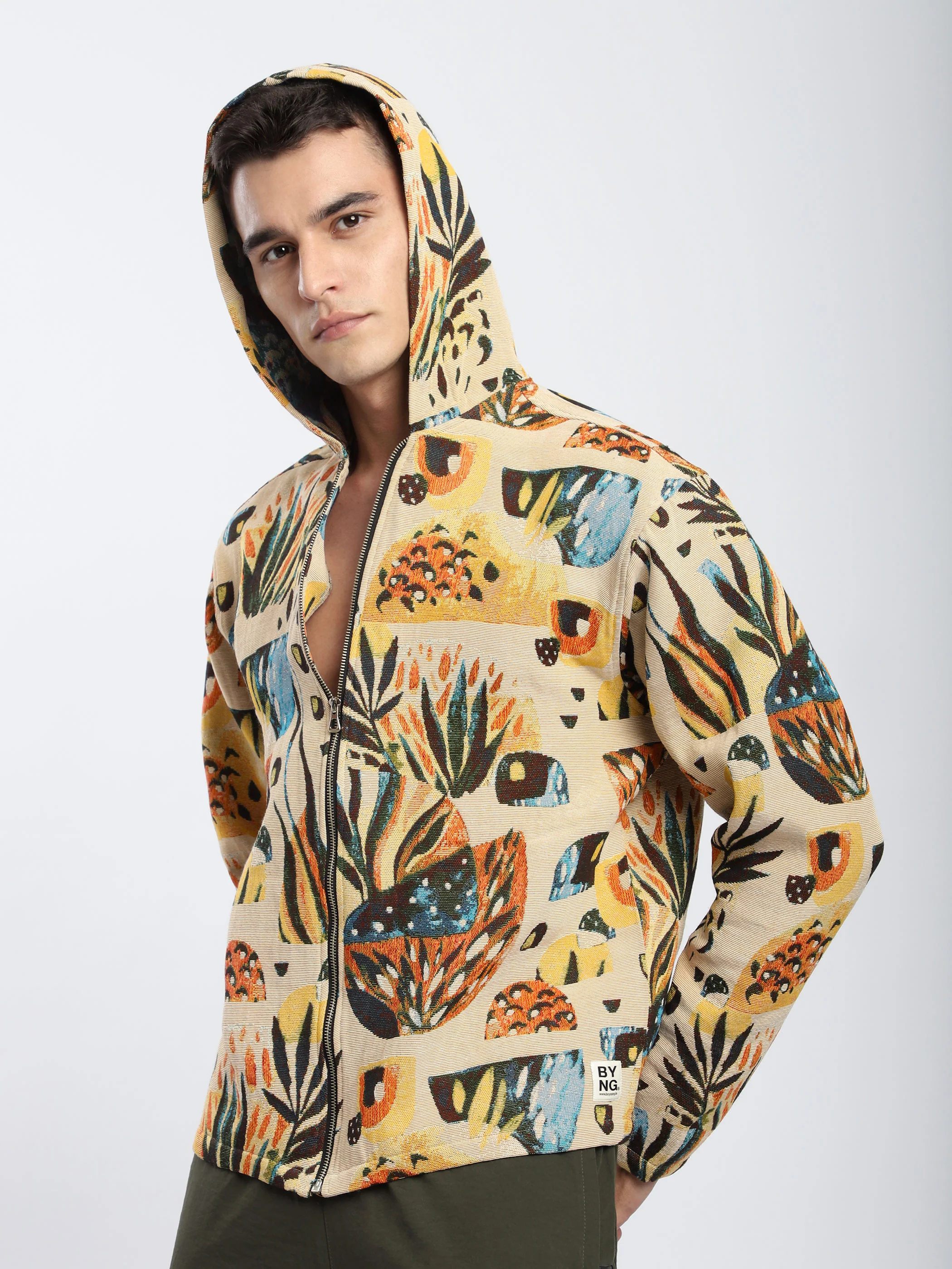 Tropical Print Hoodie Shacket - Image 3