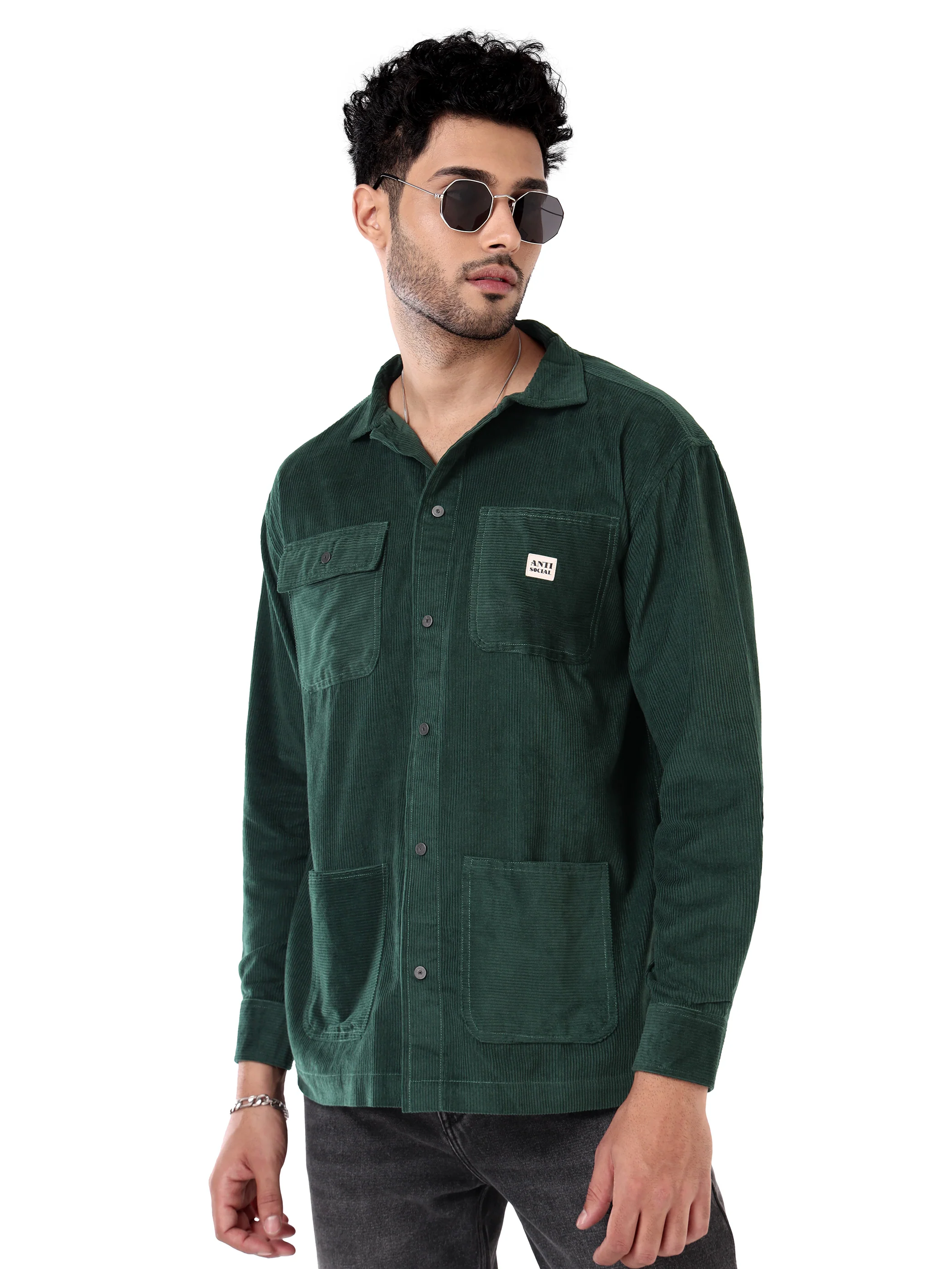Golden Brown Corduroy Shacket for Men - Image 3